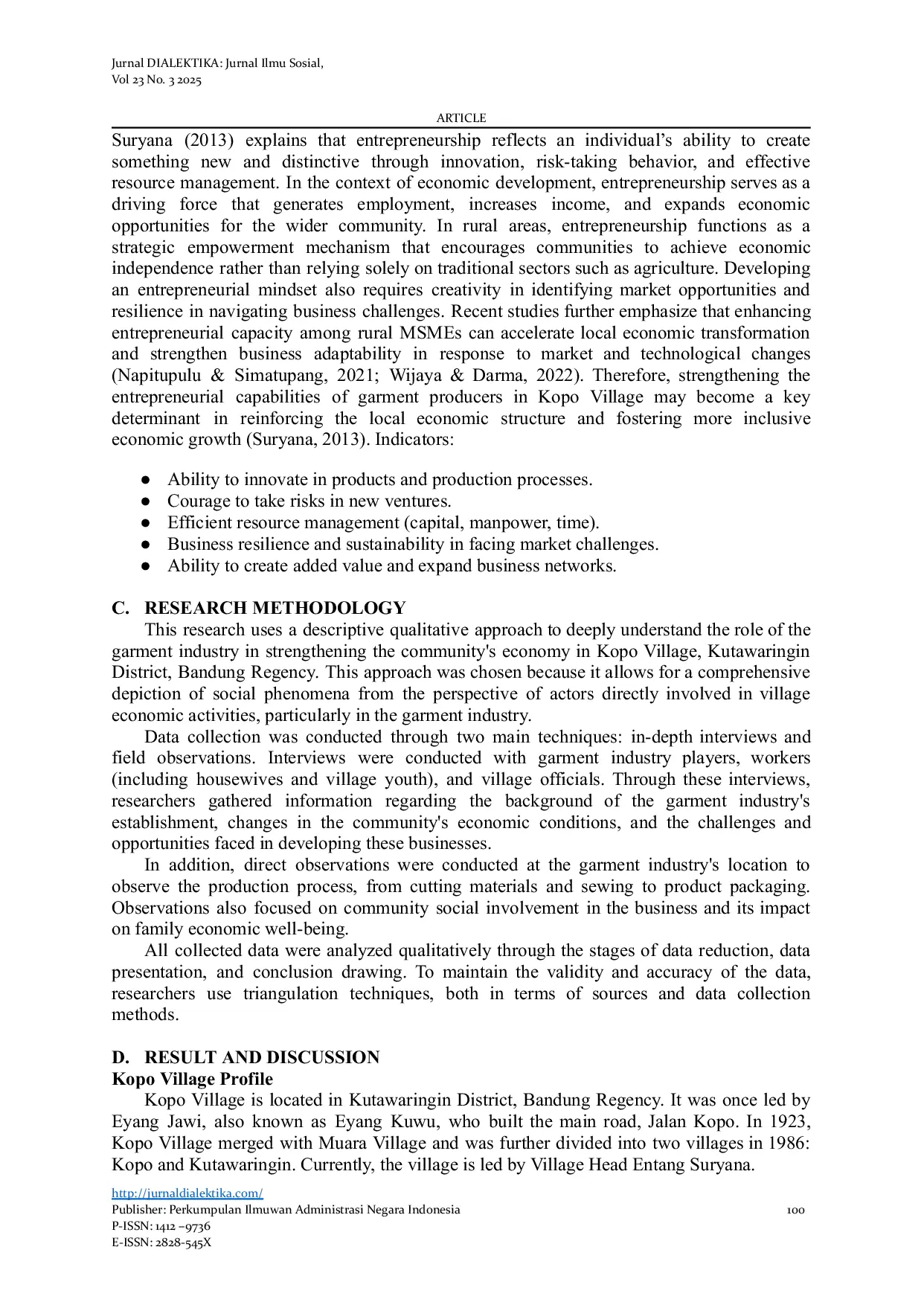 JURIS An Analysis of Garment Business in Strengthening the Local Economy of Kopo Village Kutawaringin District