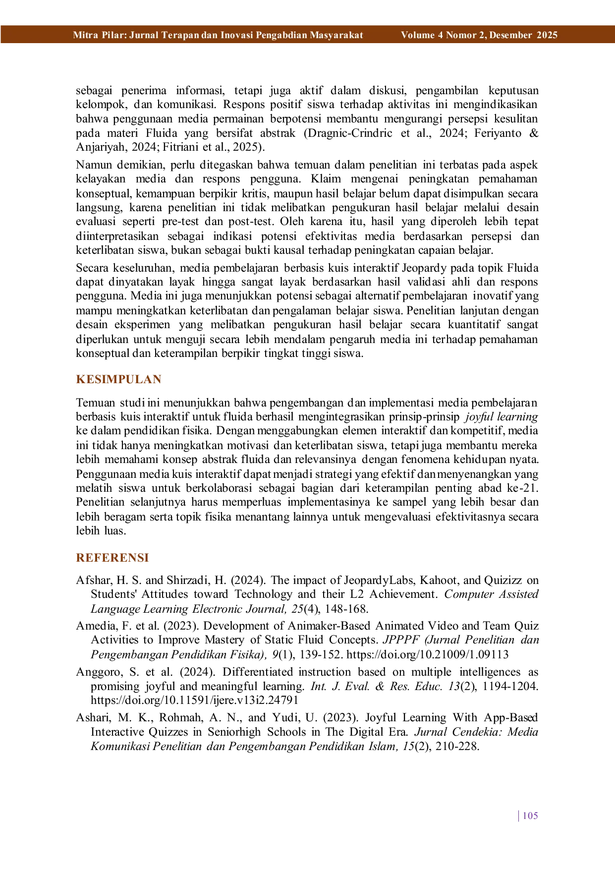 JURIS Tebak Jawab Paham Joyful Learning melalui Kuis Interaktif pada Materi Fluida