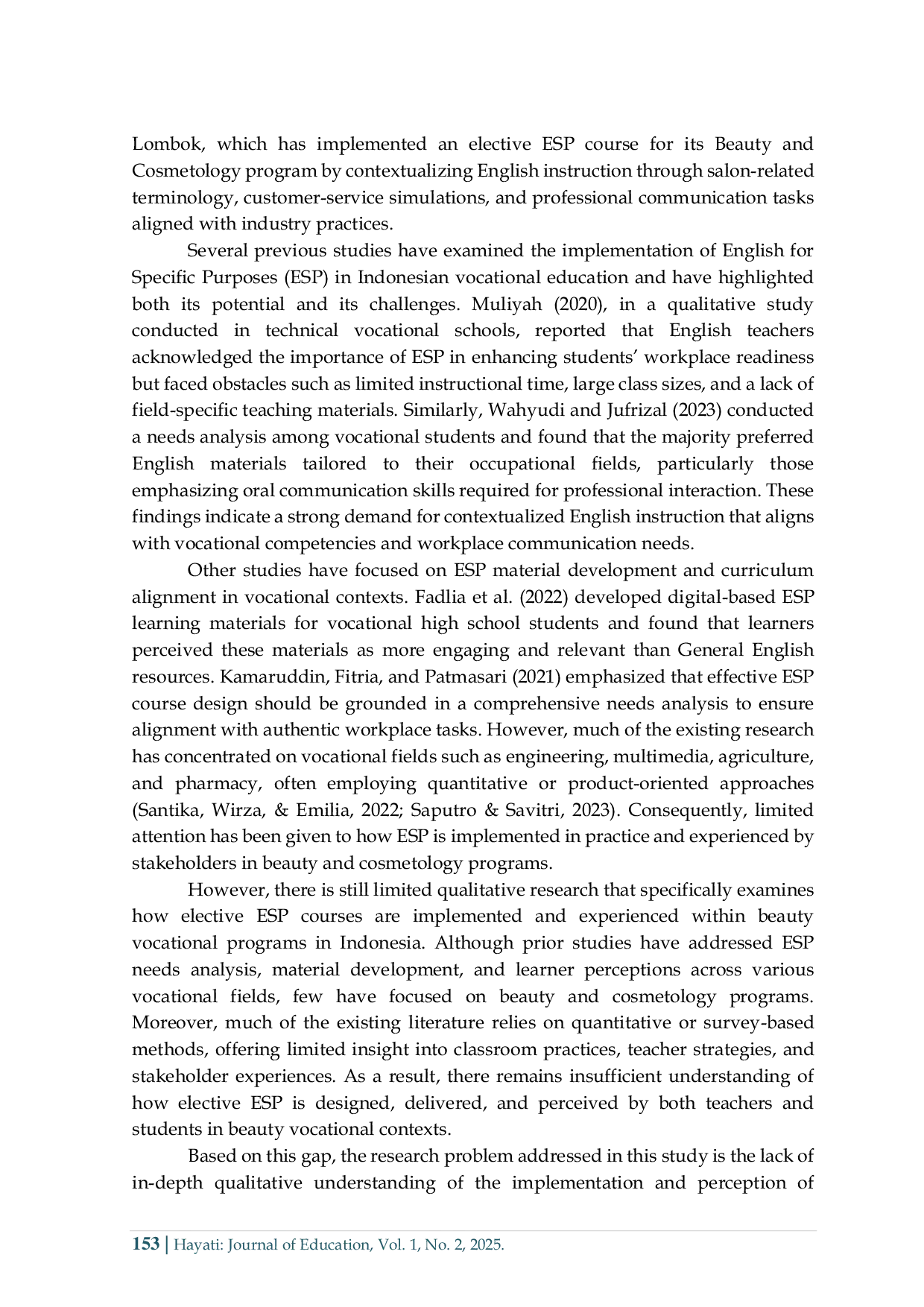 JURIS The Role of Elective English for Specific Purposes ESP in Preparing Beauty Vocational Students for the World of Work A Qualitative Case Study