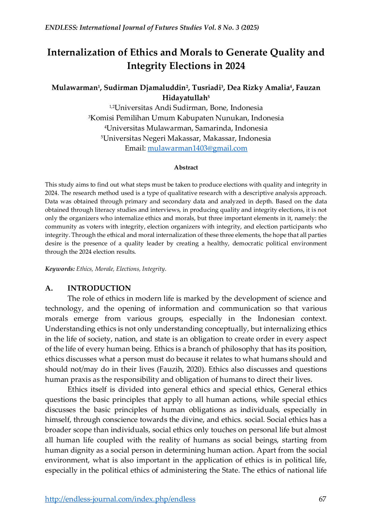 JURIS Internalization of Ethics and Morals to Generate Quality and Integrity Elections in 2024