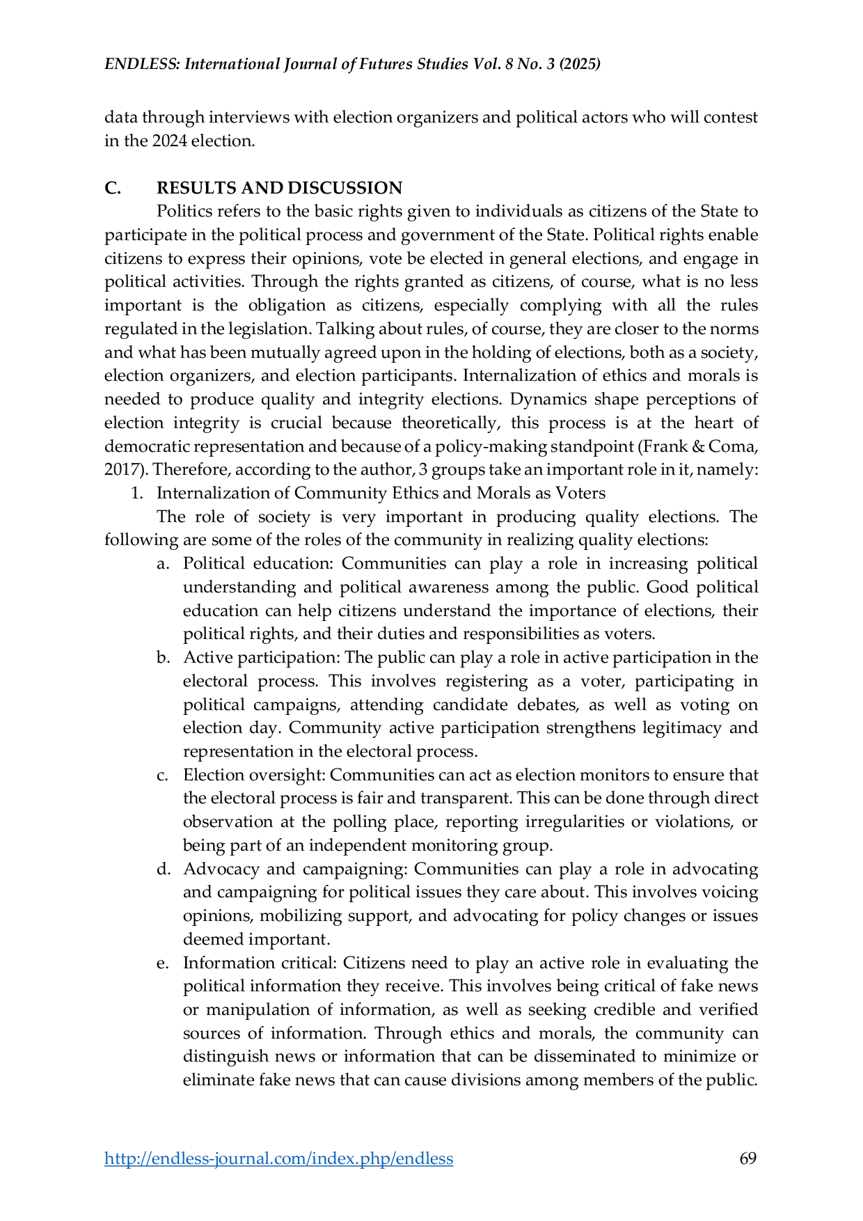 JURIS Internalization of Ethics and Morals to Generate Quality and Integrity Elections in 2024