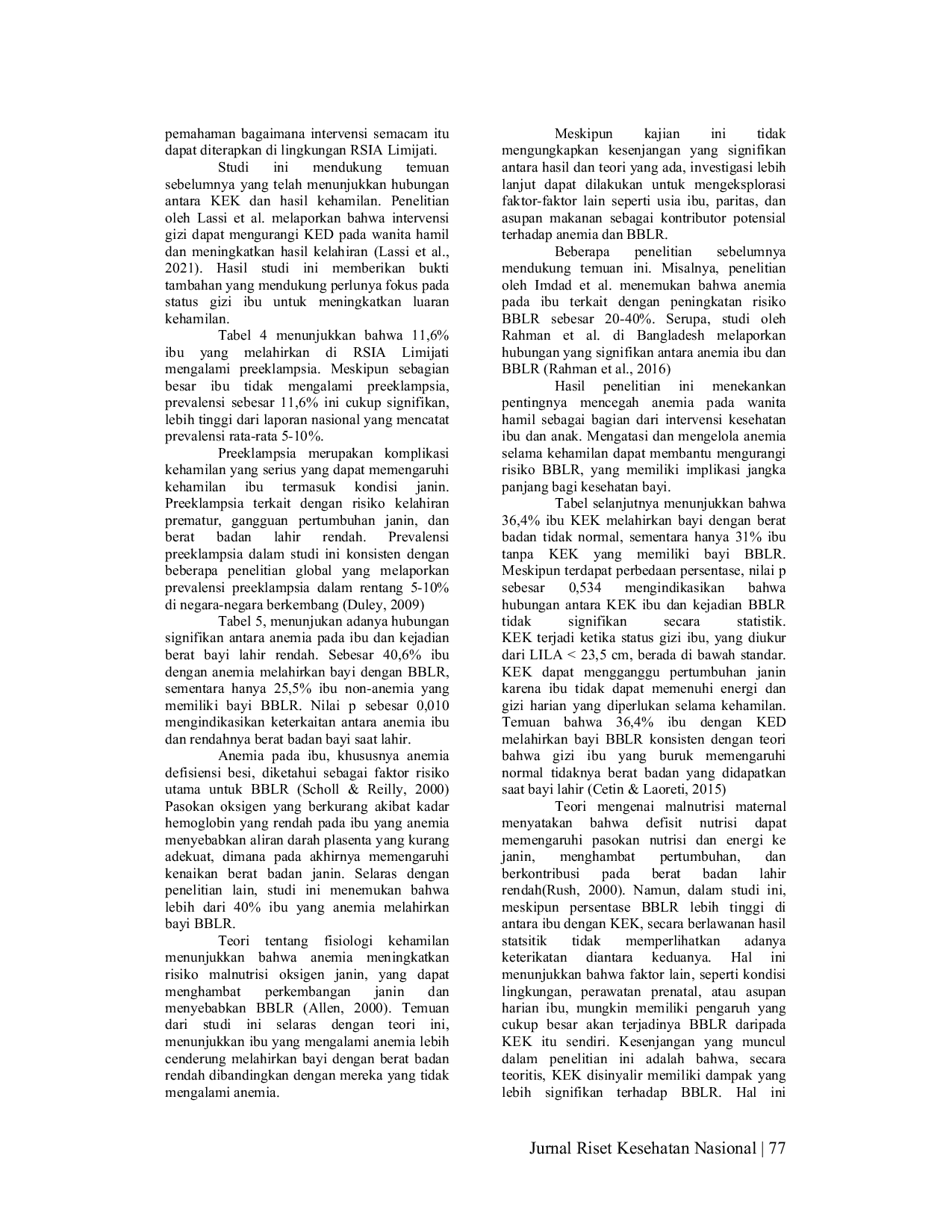 JURIS Faktor Risiko Bayi Berat Lahir Rendah Bblr Analisis Kekurangan Nutrisi Maternal Dan Preeklampsia Di Rumah Sakit Perkotaan Indonesia