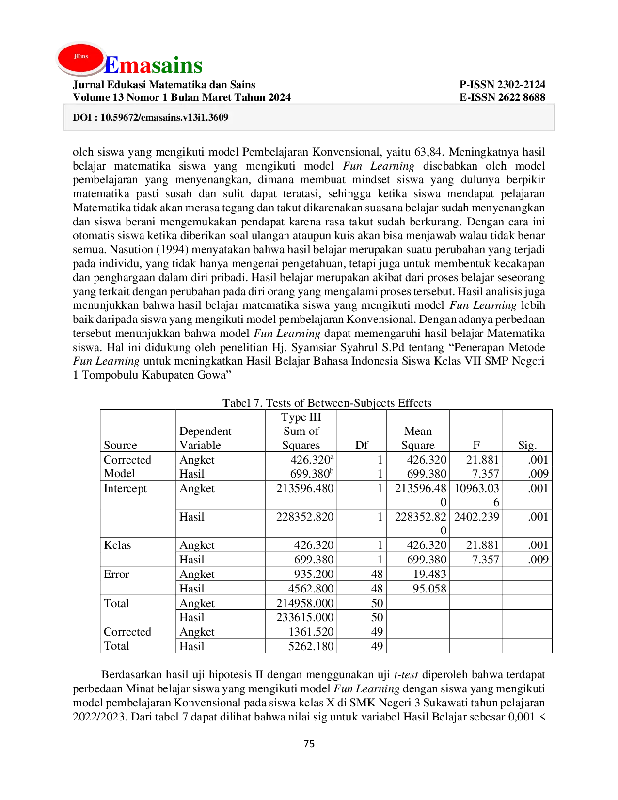 JURIS Pengaruh Fun Learning Terhadap Hasil Dan Minat Belajar Matematika Kelas X Di Smkn 3 Sukawati