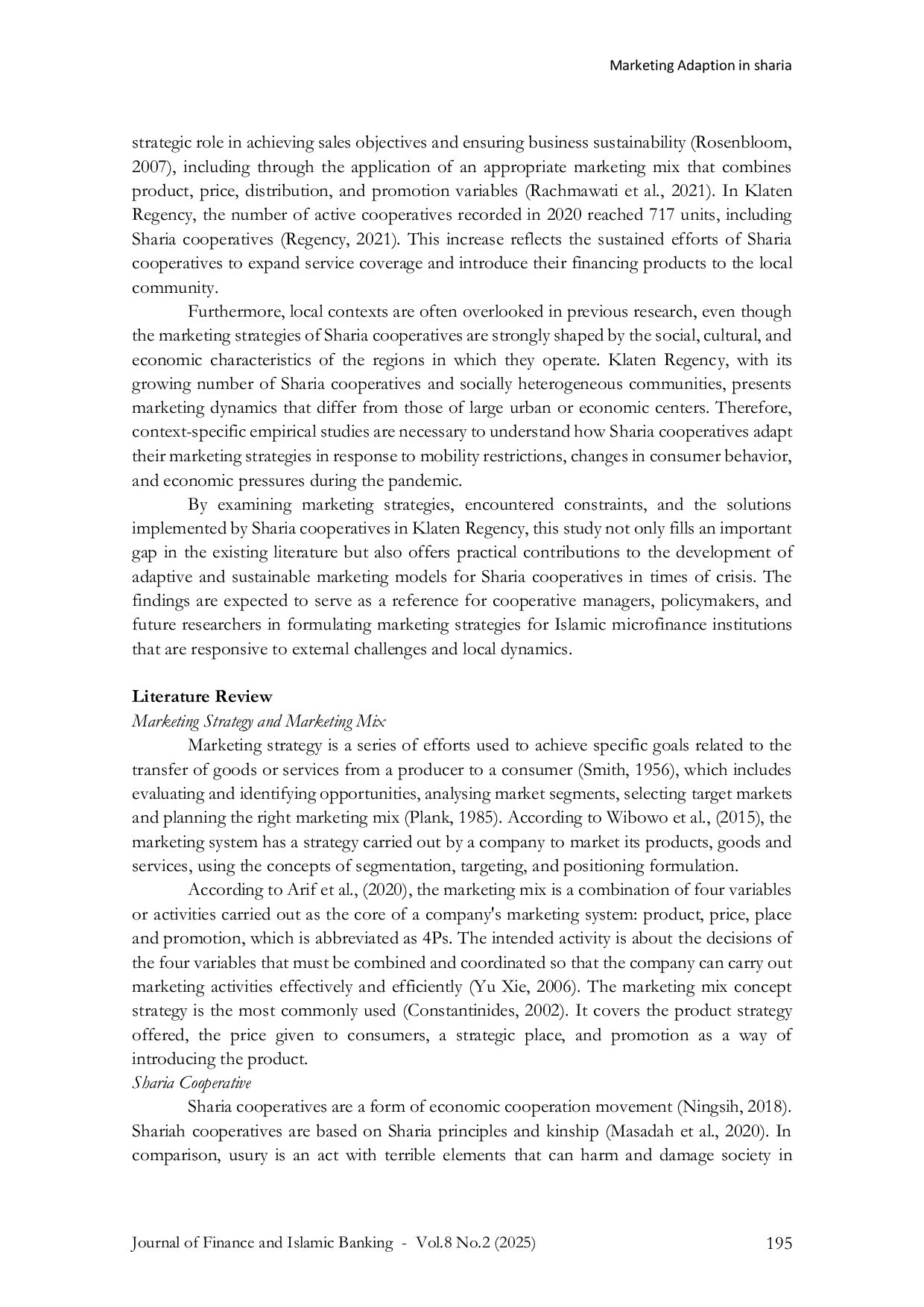 JURIS Marketing Adaptation in Sharia Based Cooperative Finance during a Global Health Crisis