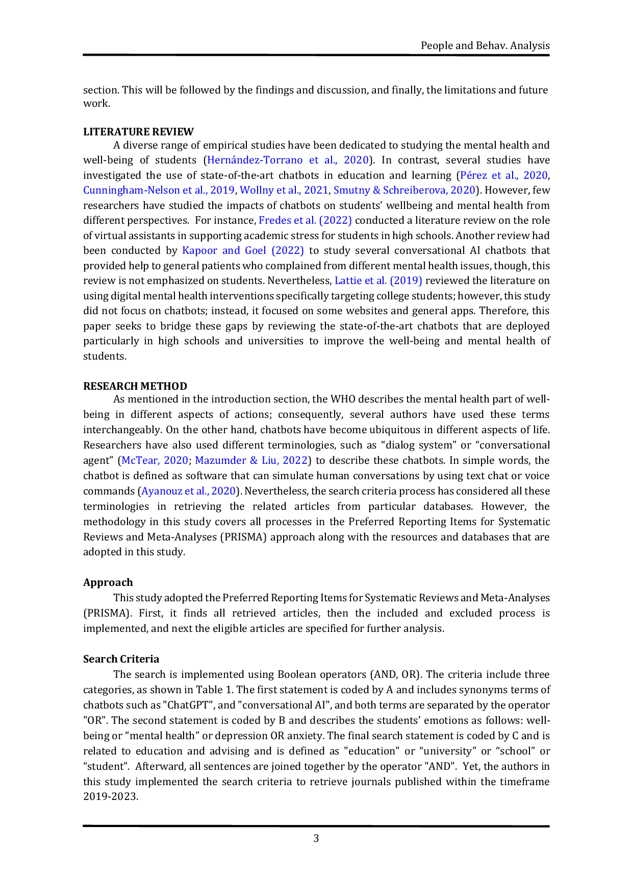 JURIS Impact of Artificial Intelligence Chatbots on Student Well being and Mental Health A Systematic Review