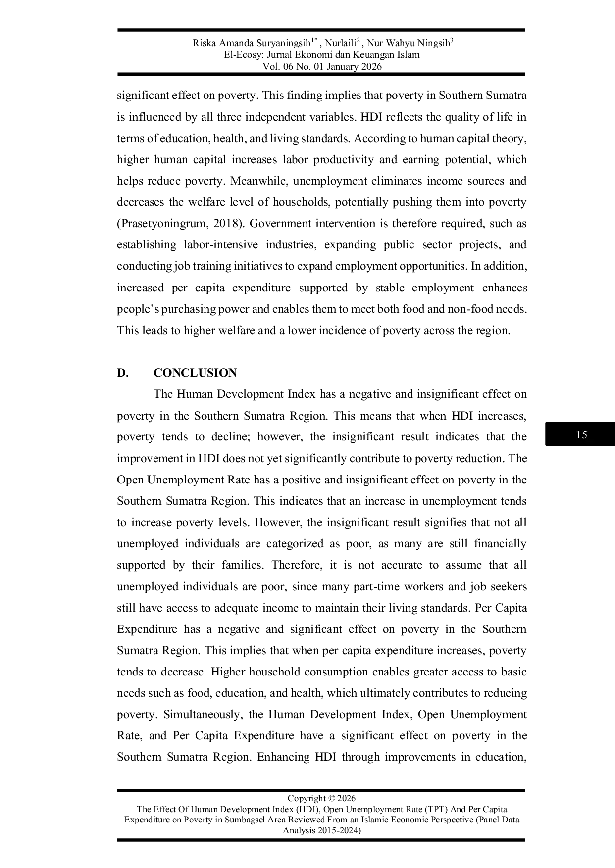 JURIS Pengaruh Indeks Pembangunan Manusia Hdi Tingkat Pengangguran Terbuka Tpt dan Pengeluaran Per Kapita Terhadap Kemiskinan di Wilayah Sumbagsel Ditinjau dari Perspektif Ekonomi Islam Analisis Data