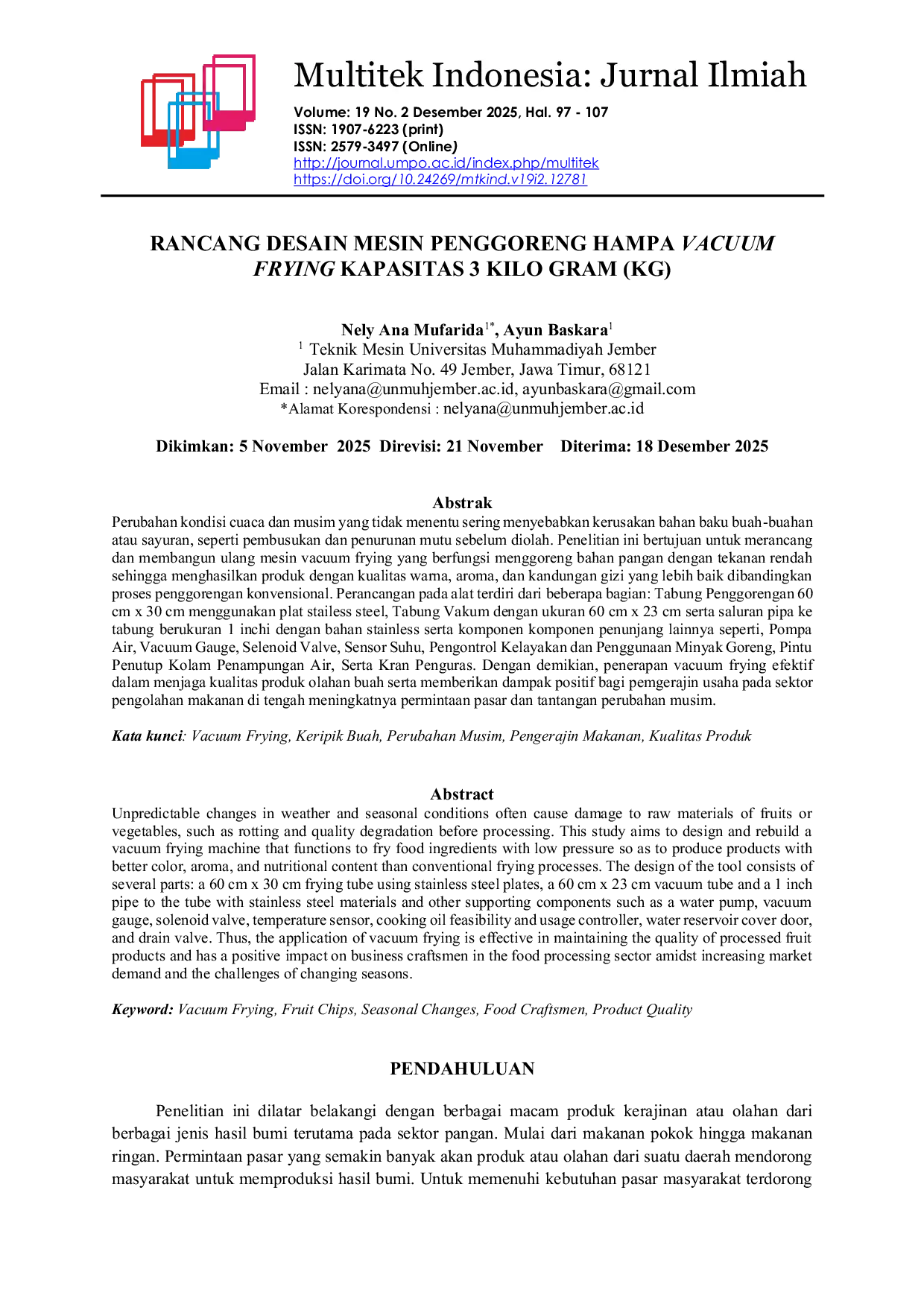 JURIS Rancang Desain Mesin Penggoreng Hampa Vacuum Frying Kapasitas 3 Kilo Gram Kg
