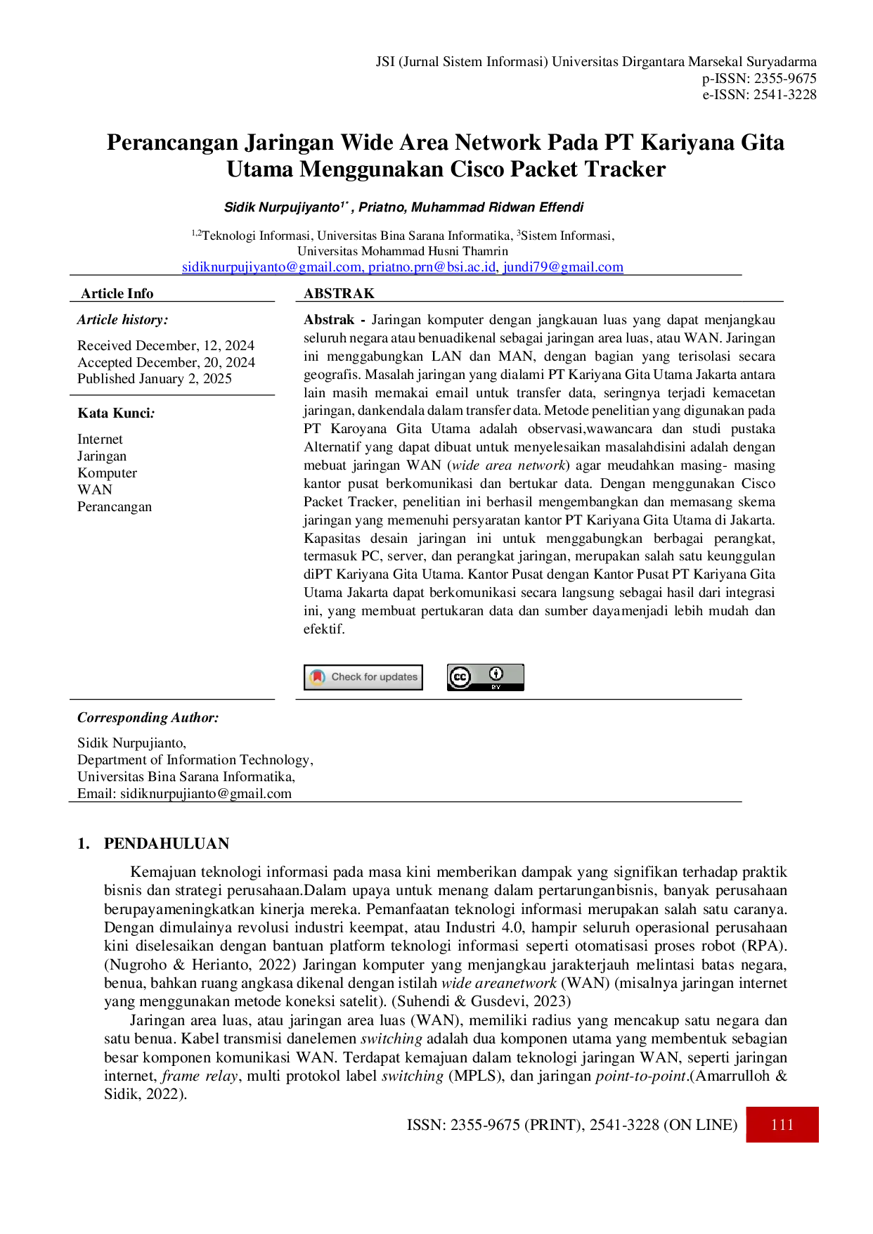 JURIS Perancangan Jaringan Wide Area Network Pada PT Kariyana Gita Utama Menggunakan Cisco Packet Tracker