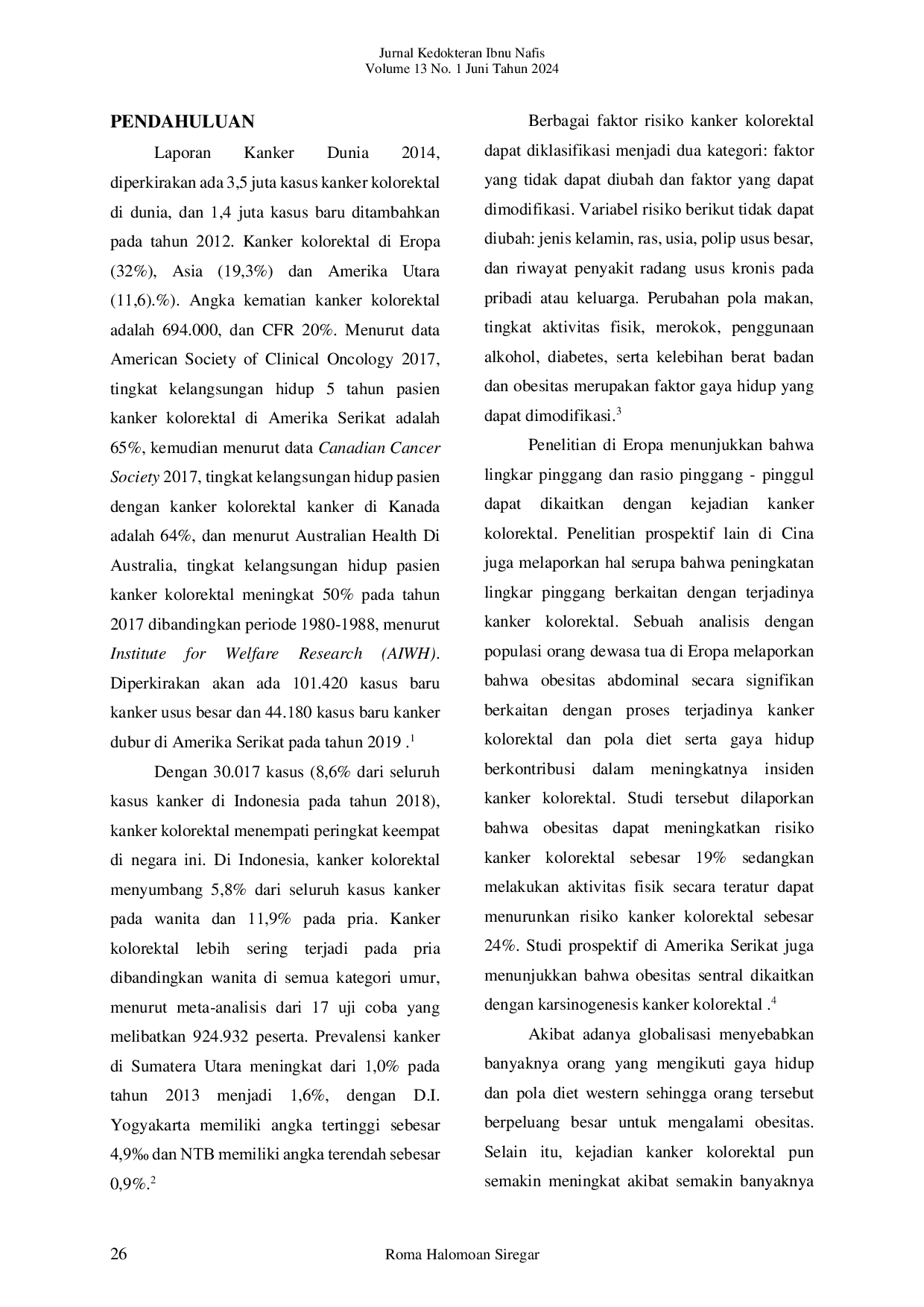 JURIS Hubungan Indeks Massa Tubuh Dengan Kejadian Kanker Kolorektal Di Rsud Dr Pirngadi Medan Tahun 2019 2020