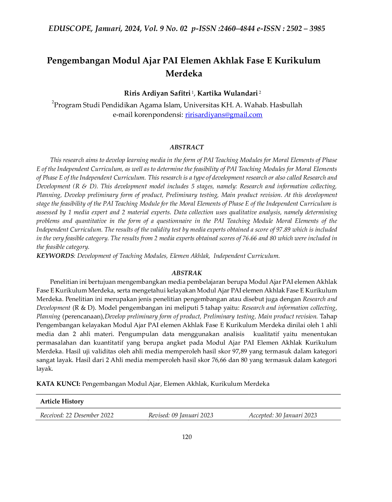 JURIS Pengembangan Modul Ajar PAI Elemen Akhlak Fase E Kurikulum Merdeka