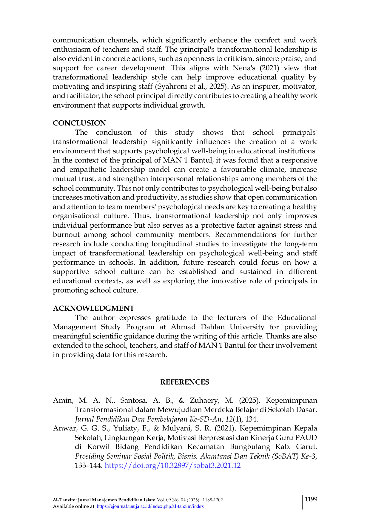JURIS Transformational Leadership and Its Impact on the Psychological Well being of School Members