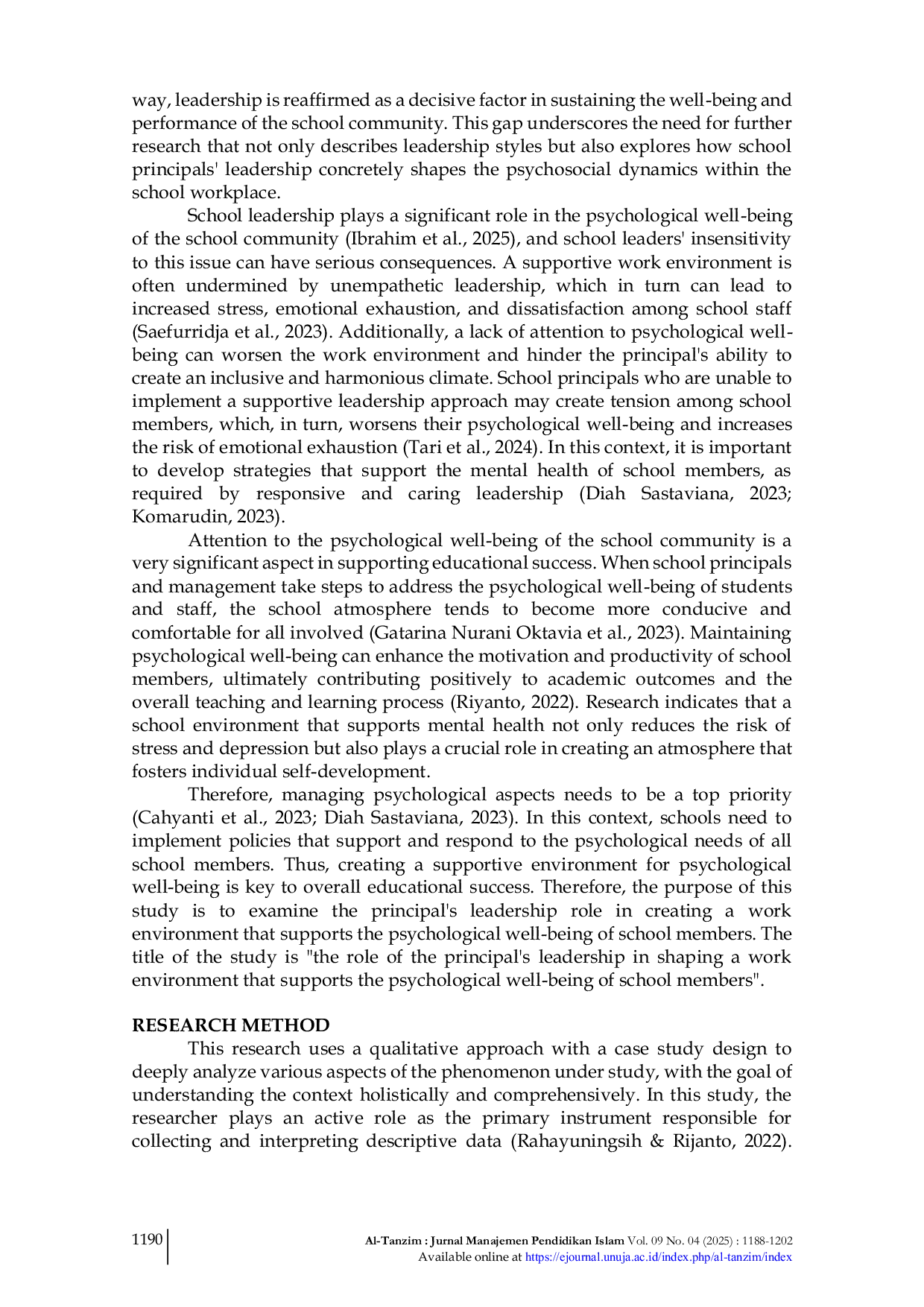 JURIS Transformational Leadership and Its Impact on the Psychological Well being of School Members