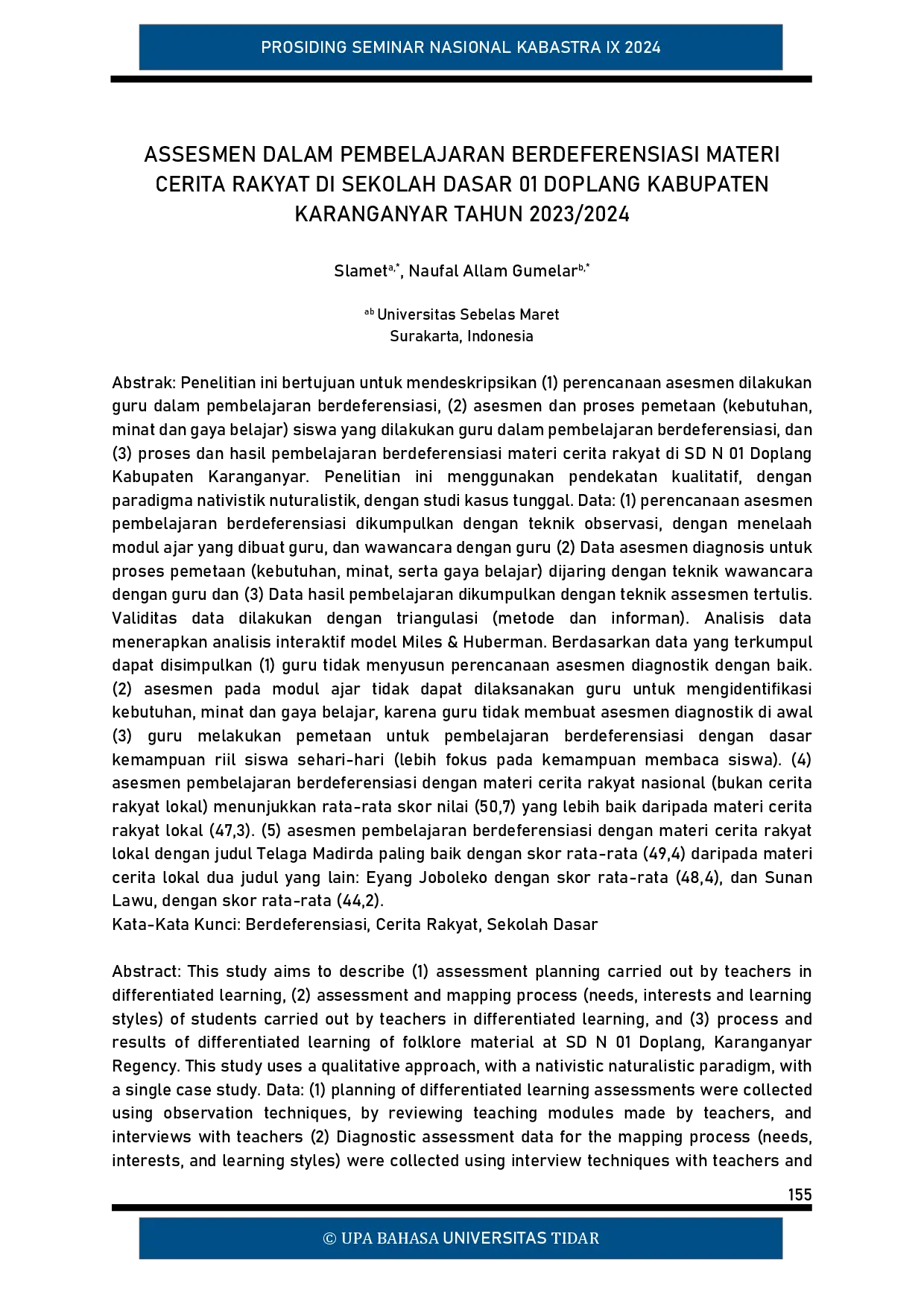 juris Assesmen dalam Pembelajaran Berdeferensiasi Materi Cerita Rakyat di Sekolah Dasar 01 Doplang Kabupaten Karanganyar Tahun 2023 2024