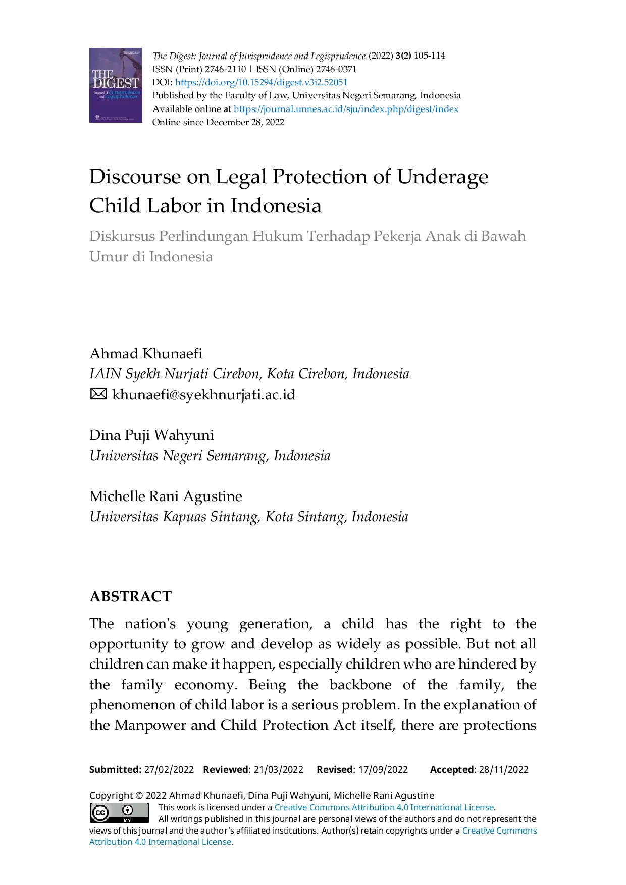 JURIS Discourse on Legal Protection of Underage Child Labor in Indonesia