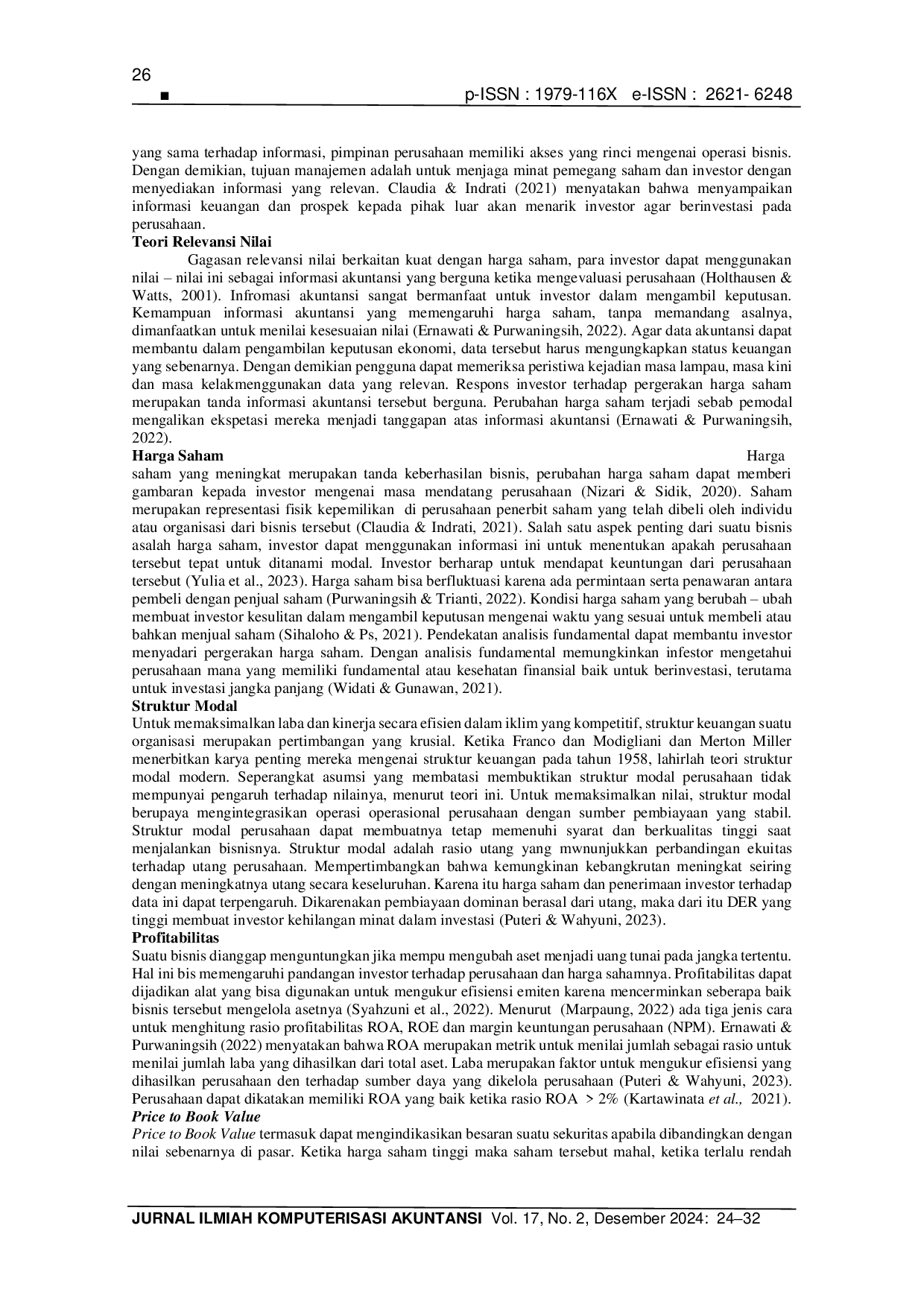 JURIS Pengaruh Struktur Modal Profitabilitas Dan Price To Book Value Terhadap Harga Saham