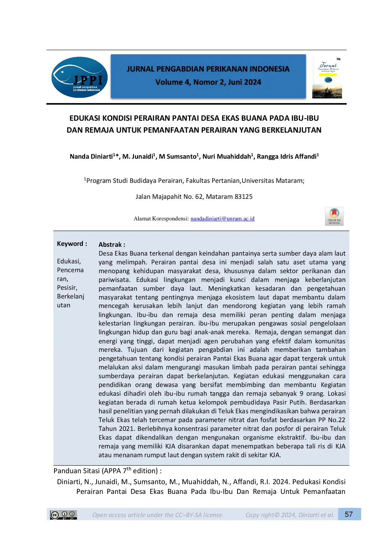 JURIS Edukasi Kondisi Perairan Pantai Desa Ekas Buana Pada Ibu Ibu Dan Remaja Untuk Pemanfaatan Perairan Yang Berkelanjutan