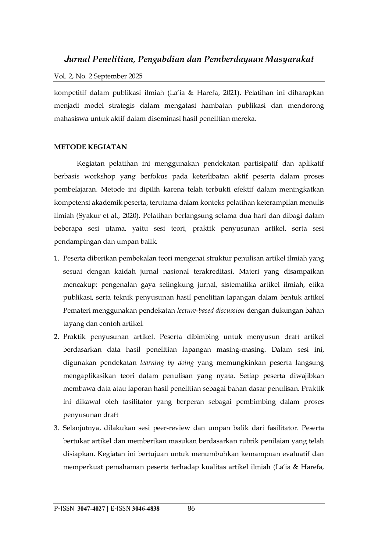 JURIS Workshop Penulisan Artikel Ilmiah Berbasis Field Research dalam Meningkatkan Kemampuan Menulis Karya Ilmiah Mahasiswa