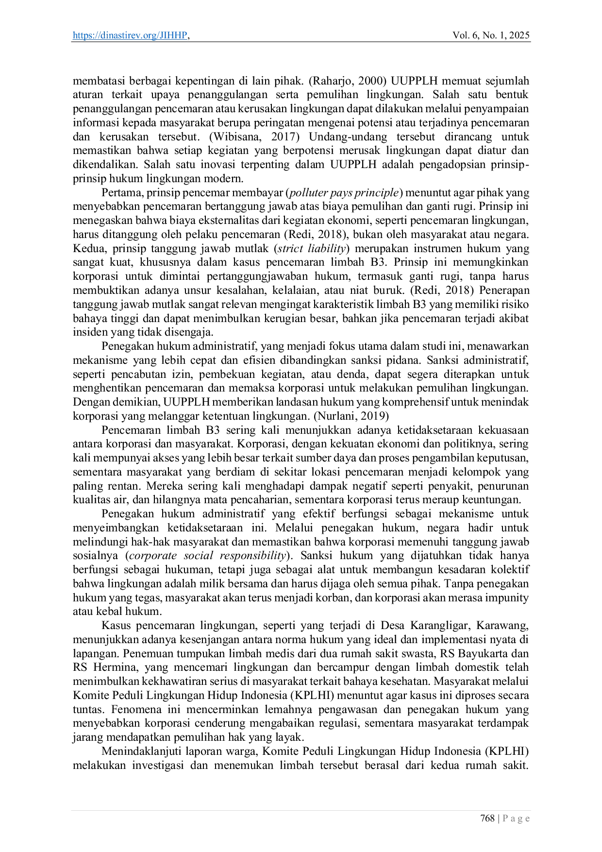 JURIS Penegakan Hukum Administratif Terhadap Korporasi Atas Pencemaran Limbah B3 Dihubungkan dengan Undang Undang Nomor 32 Tahun 2009 Tentang Perlindungan dan Pengelolaan Lingkungan Hidup