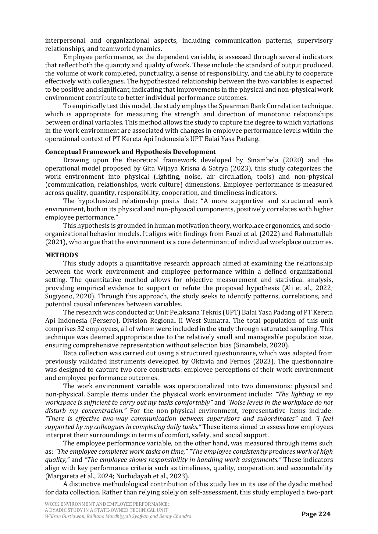 JURIS Work Environment and Employee Performance A Dyadic Study in a State Owned Technical Unit