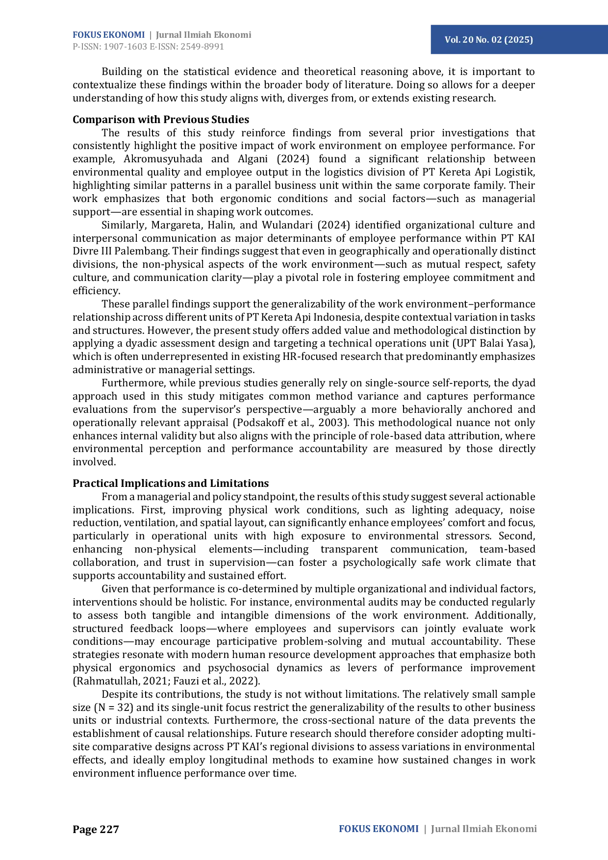 JURIS Work Environment and Employee Performance A Dyadic Study in a State Owned Technical Unit