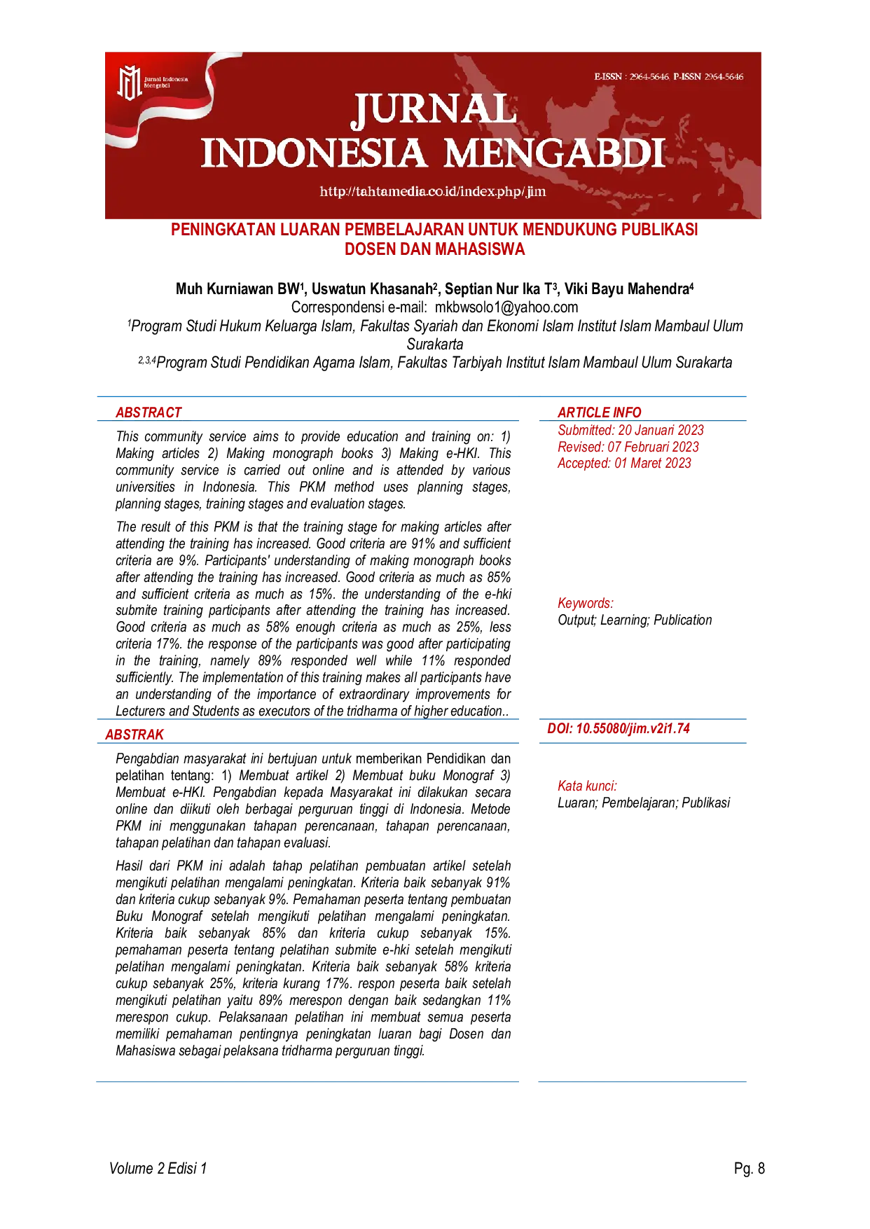 JURIS Peningkatan Luaran Pembelajaran Untuk Mendukung Publikasi Dosen Dan Mahasiswa