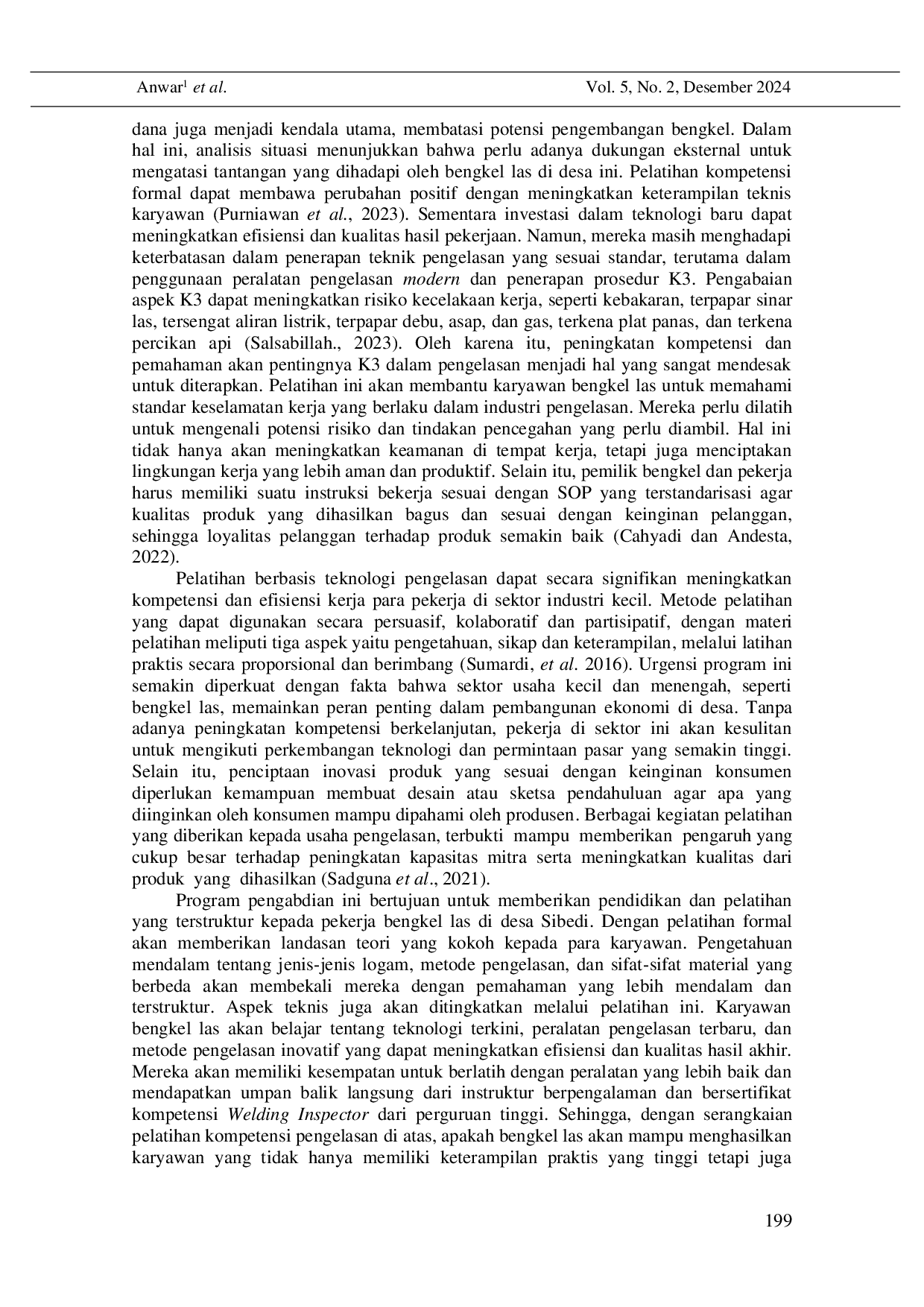 JURIS Peningkatan Kompetensi Pengelasan Karyawan Bengkel Las di Desa Sibedi Kecamatan Marawola Kabupaten Sigi