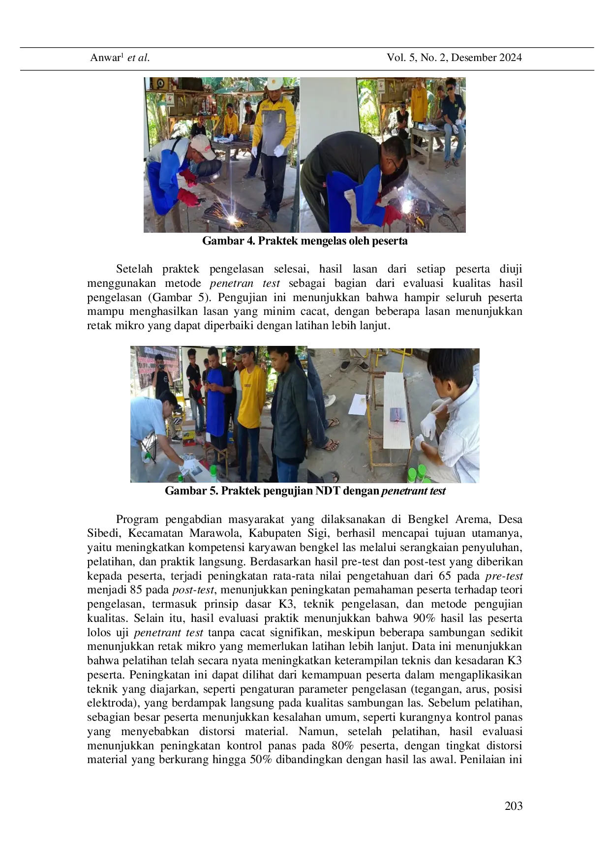 JURIS Peningkatan Kompetensi Pengelasan Karyawan Bengkel Las di Desa Sibedi Kecamatan Marawola Kabupaten Sigi