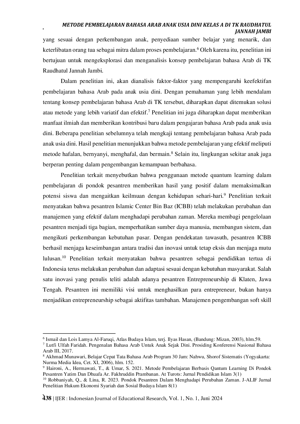 JURIS Metode Pembelajaran Bahasa Arab Anak Usia Dini Kelas A di TK Raudhatul Jannah Jambi