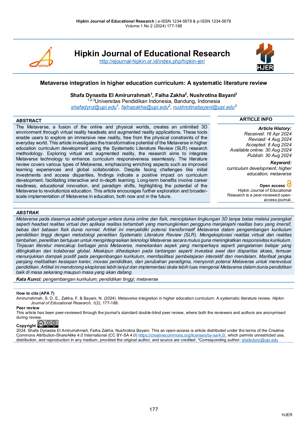 JURIS Metaverse integration in higher education curriculum A systematic literature review