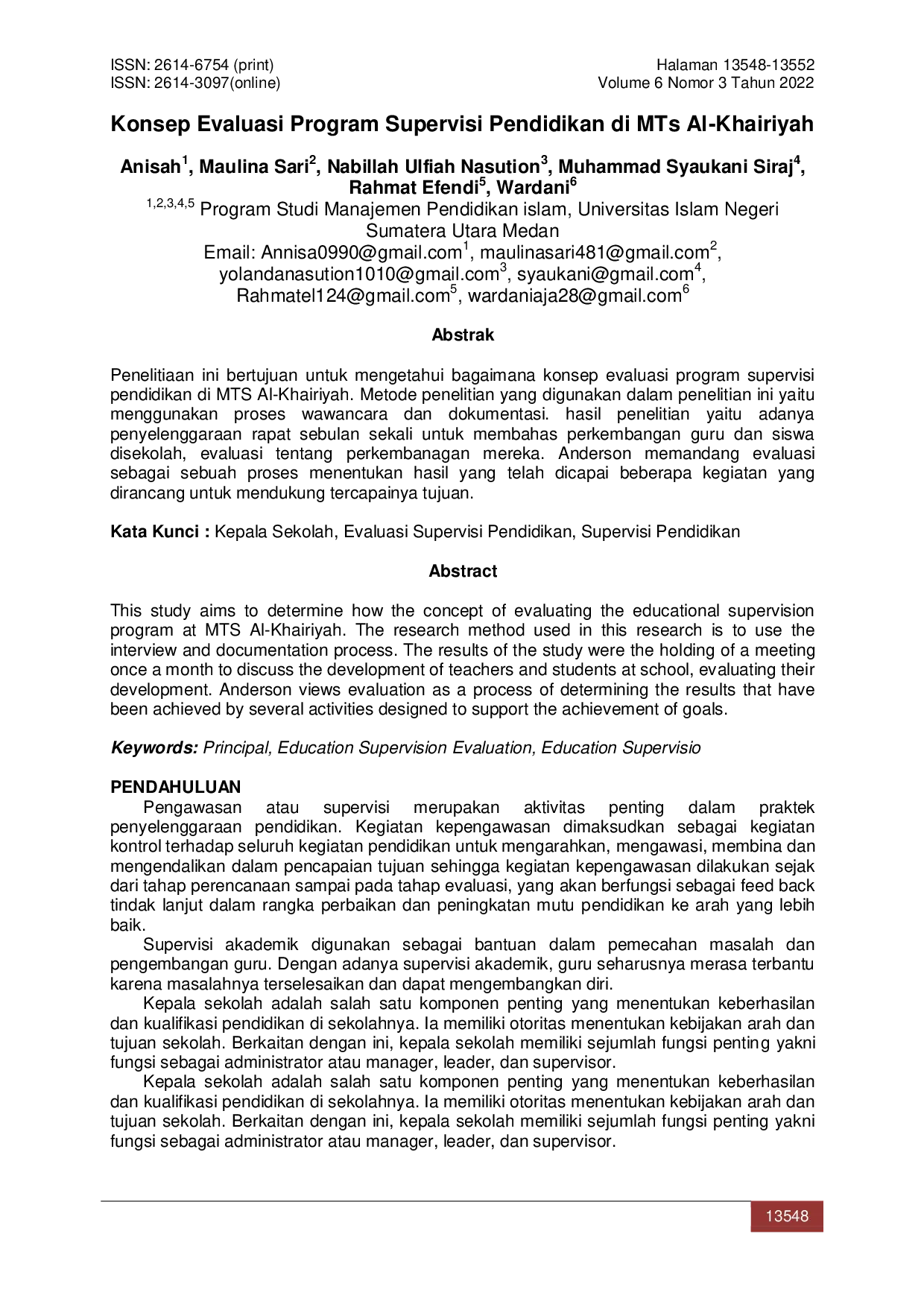 JURIS Konsep Evaluasi Program Supervisi Pendidikan di MTs Al Khairiyah