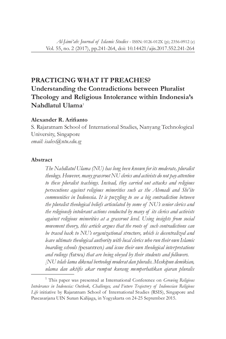 JURIS Practicing What It Preaches Understanding The Contradictions Between Pluralist Theology And Religious Intolerance Within Indonesia s Nahdlatul Ulama