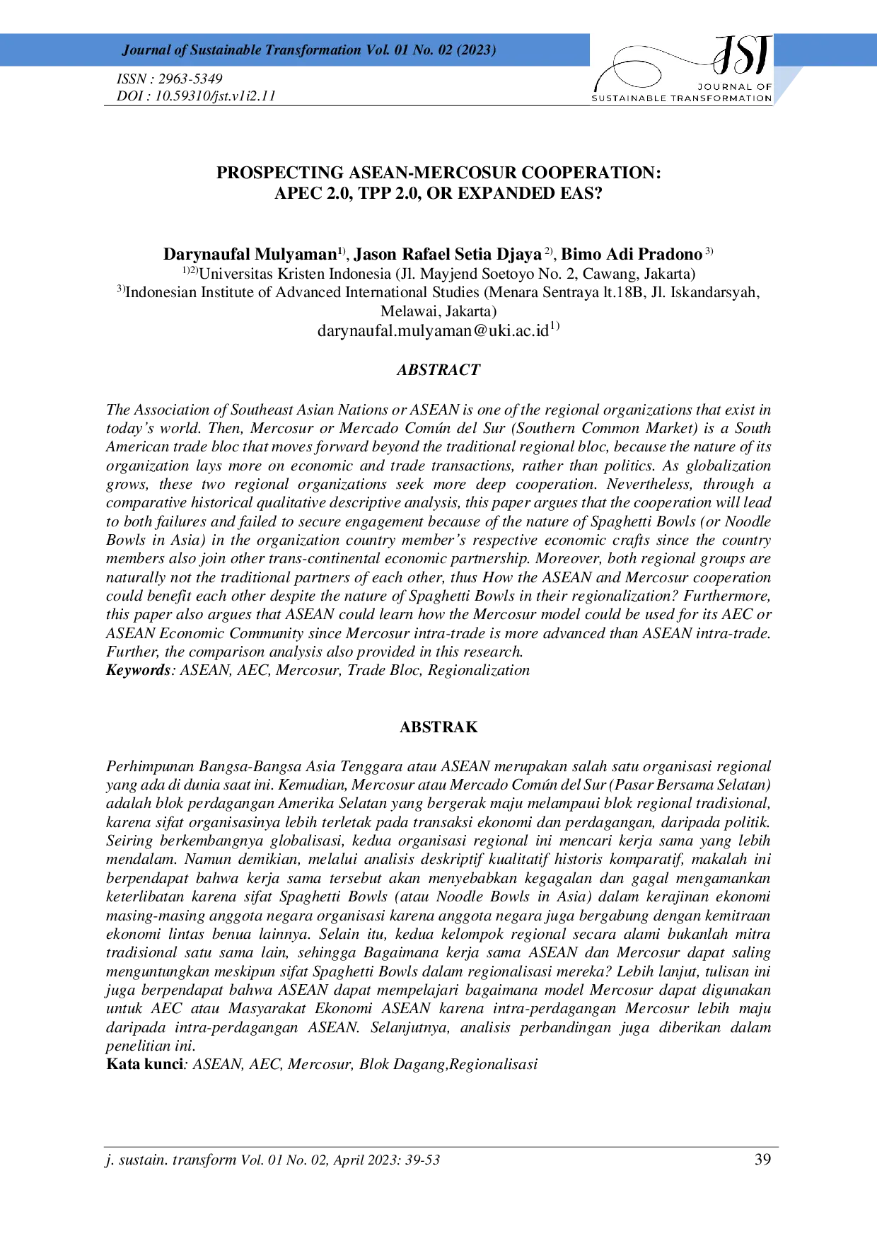 JURIS Prospek Kerja Sama ASEAN MERCOSUR APEC 2 0 TPP 2 0 atau Ekspansi EAS