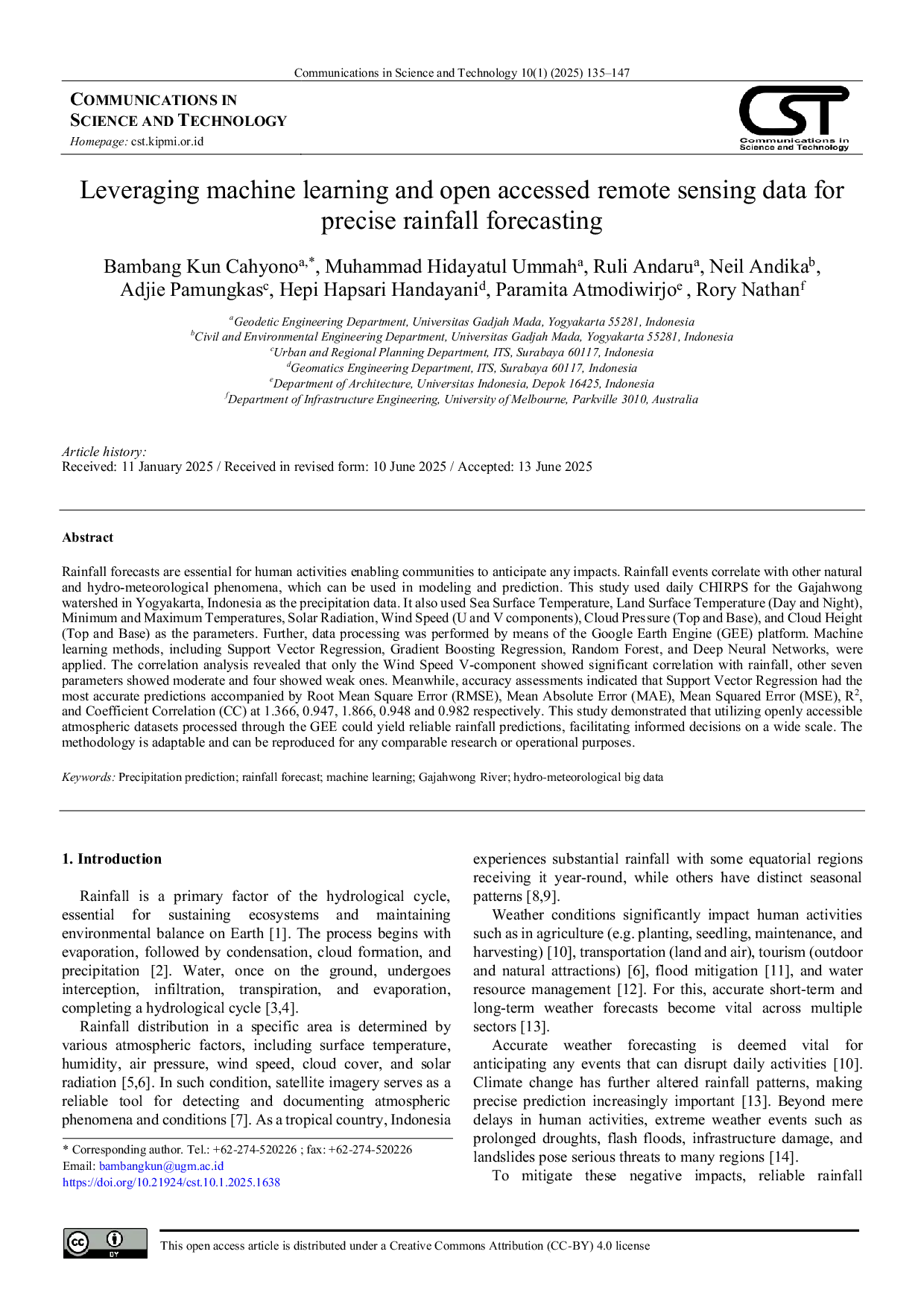 JURIS Leveraging machine learning and open accessed remote sensing data for precise rainfall forecasting