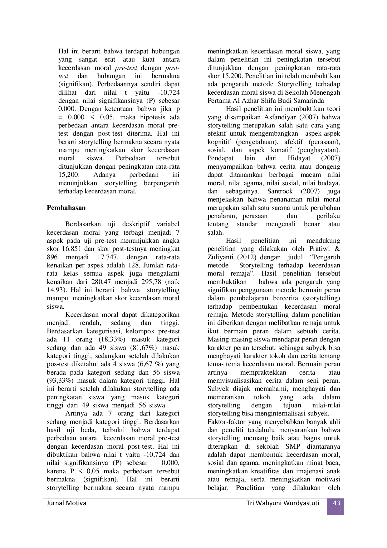 JURIS Pengaruh Metode Storytelling Terhadap Kecerdasan Moral Siswa Di Sekolah Menengah Pertama Al Azhar Syifa Budi Samarinda