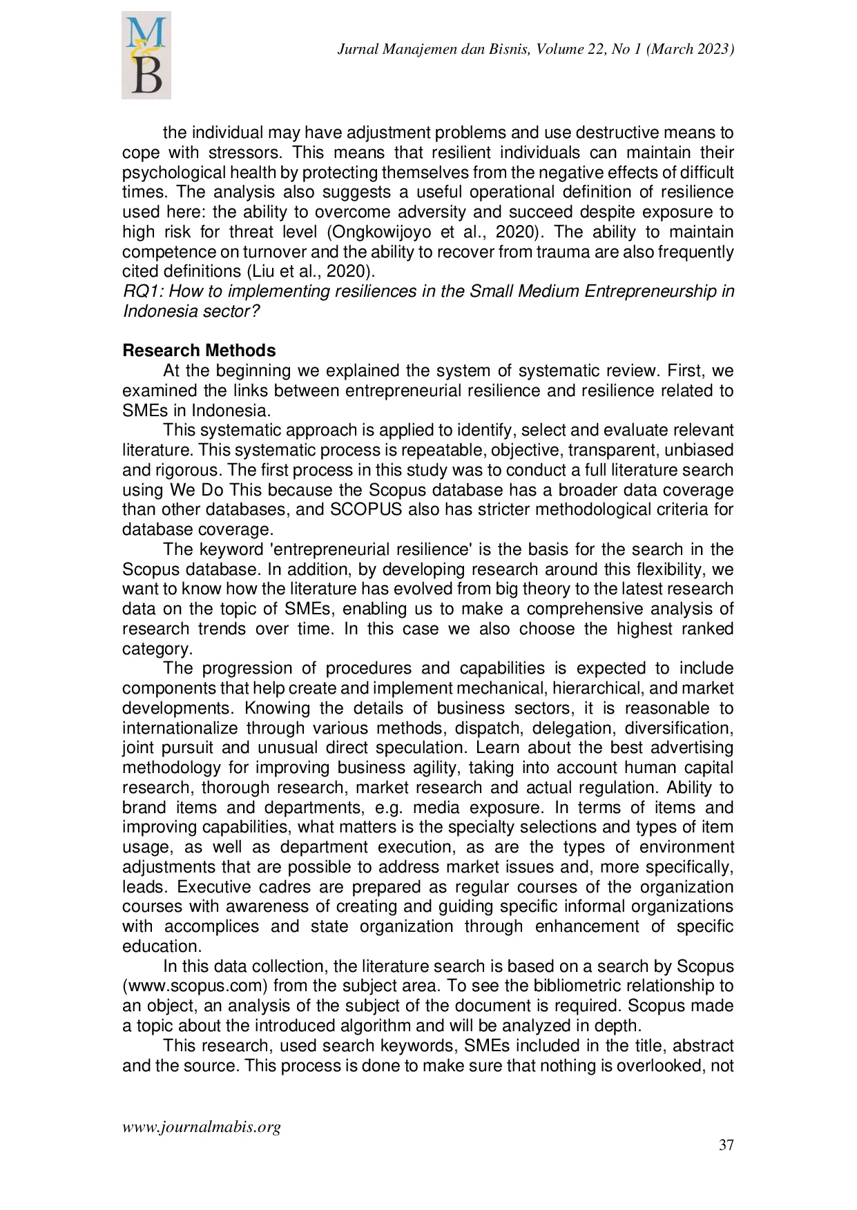 JURIS Post global pandemic and national paradigm of resilience of Indonesian SMEs