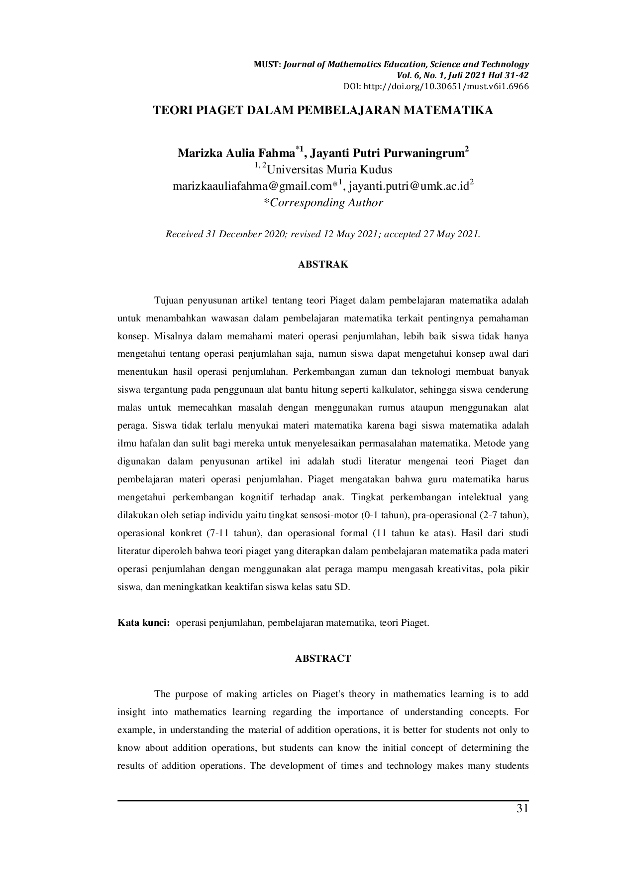 JURIS Teori Piaget Dalam Pembelajaran Matematika