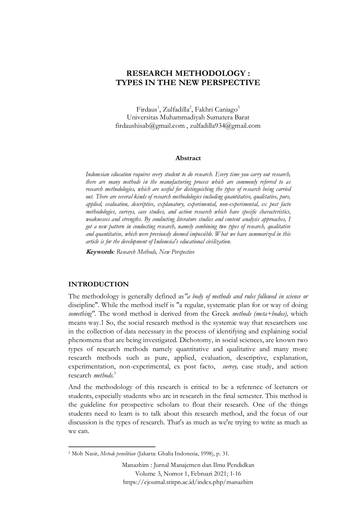 JURIS Research Methodology Types in the New Perspective