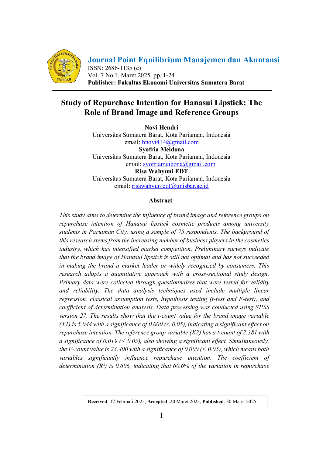 JURIS Studi Minat Beli Kembali Lipstik Hanasui Peran Brand Image dan Kelompok Referensi