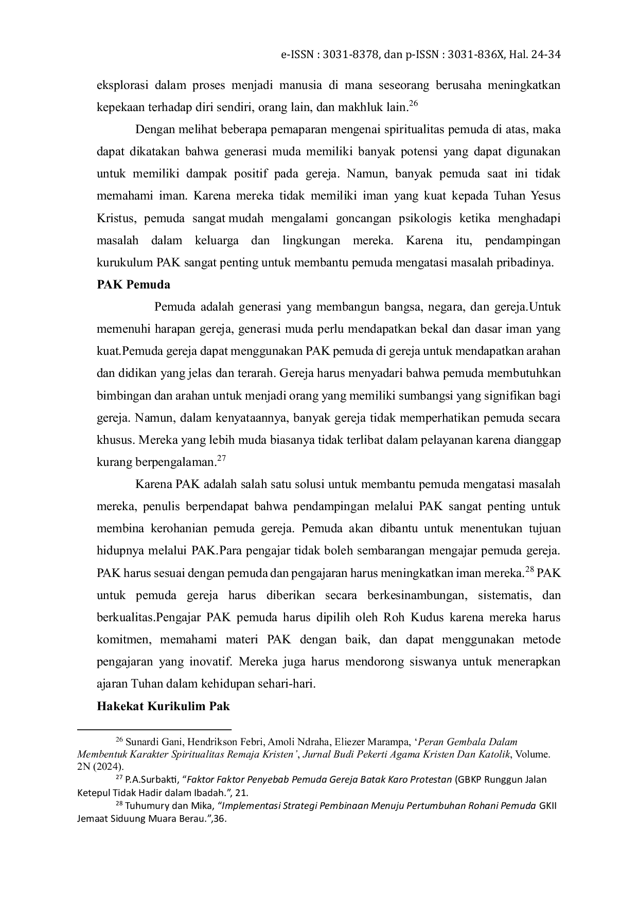 JURIS Peran Kurikulum Pendidikan Agama Kristen dalam Meningkatkan Spiritualitas Pemuda