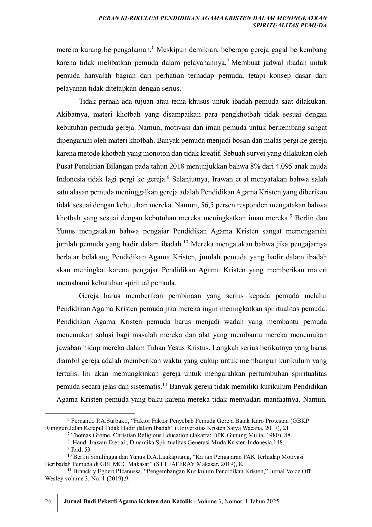 JURIS Peran Kurikulum Pendidikan Agama Kristen dalam Meningkatkan Spiritualitas Pemuda
