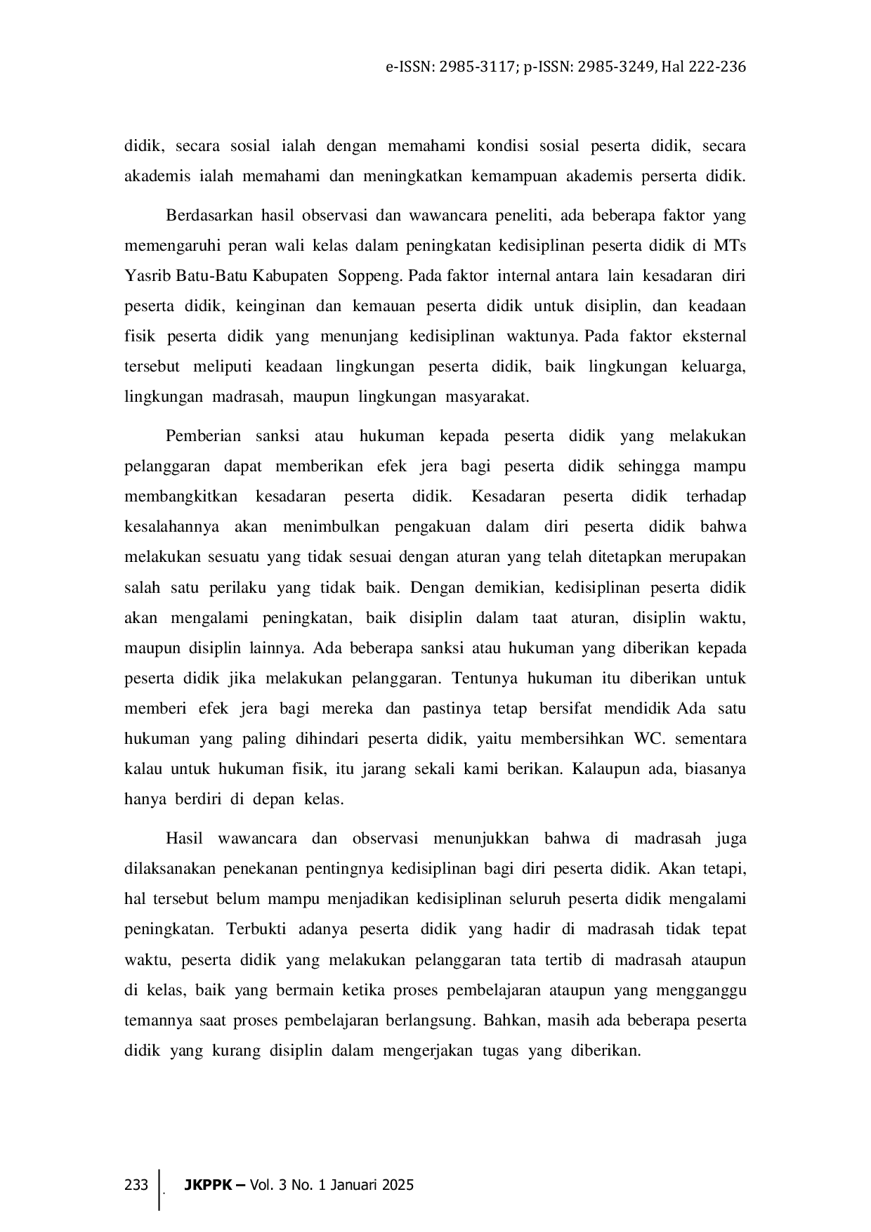 JURIS Peran Wali Kelas dalam Peningkatan Kedisiplinan Peserta Didik di MTs