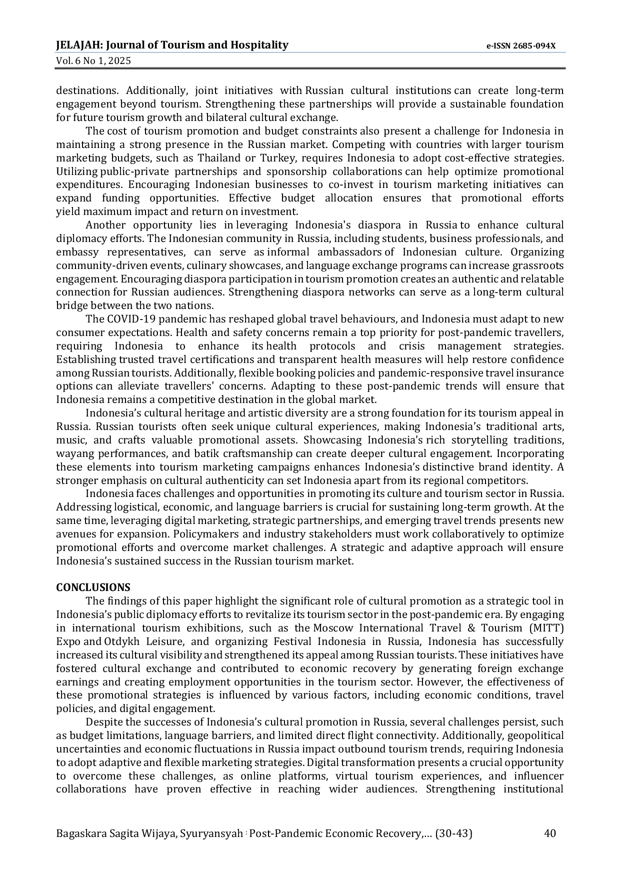 JURIS Post Pandemic Economic Recovery Through Cultural Diplomacy The Case Of Indonesia s Tourism Promotion In Russia