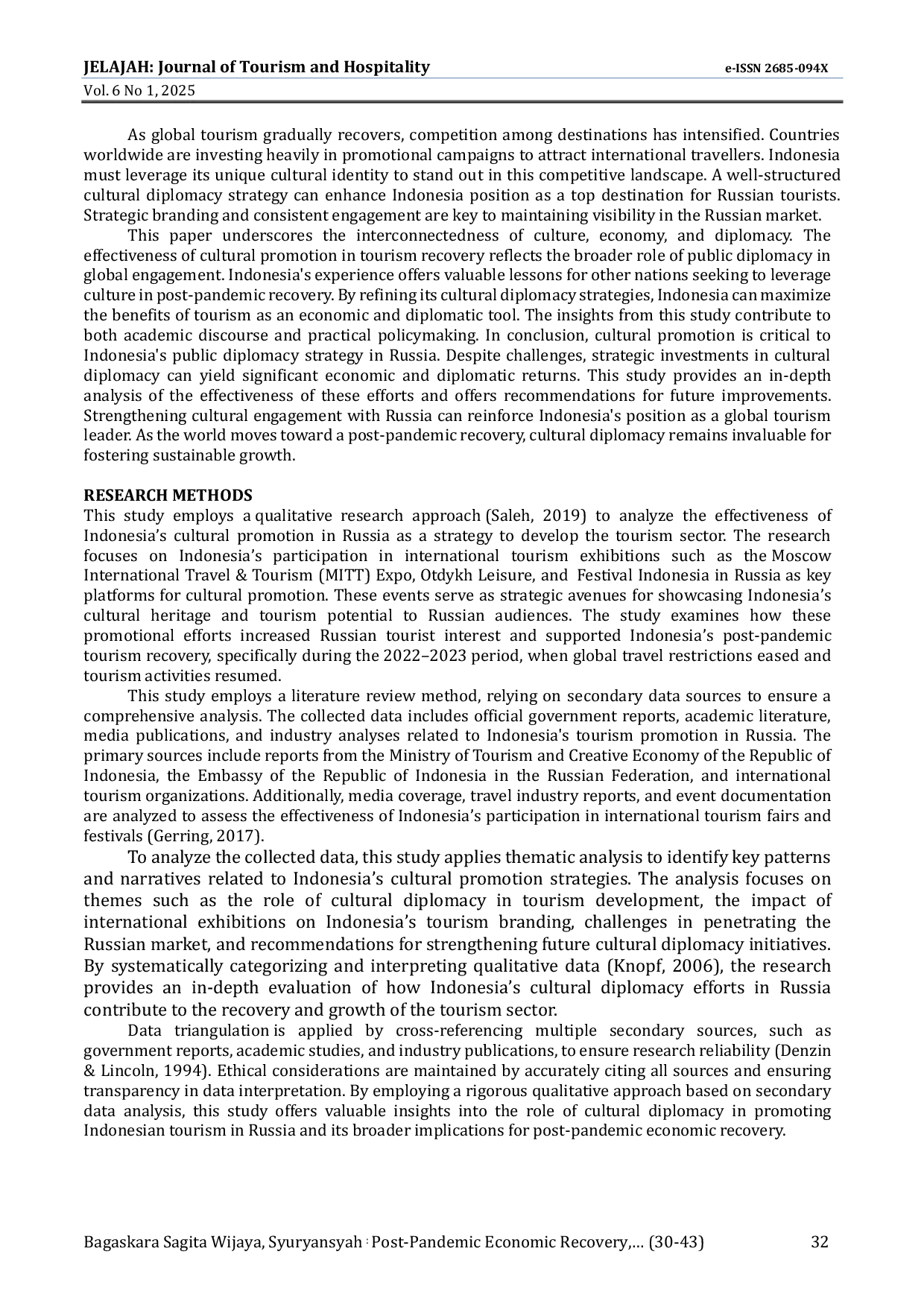 JURIS Post Pandemic Economic Recovery Through Cultural Diplomacy The Case Of Indonesia s Tourism Promotion In Russia