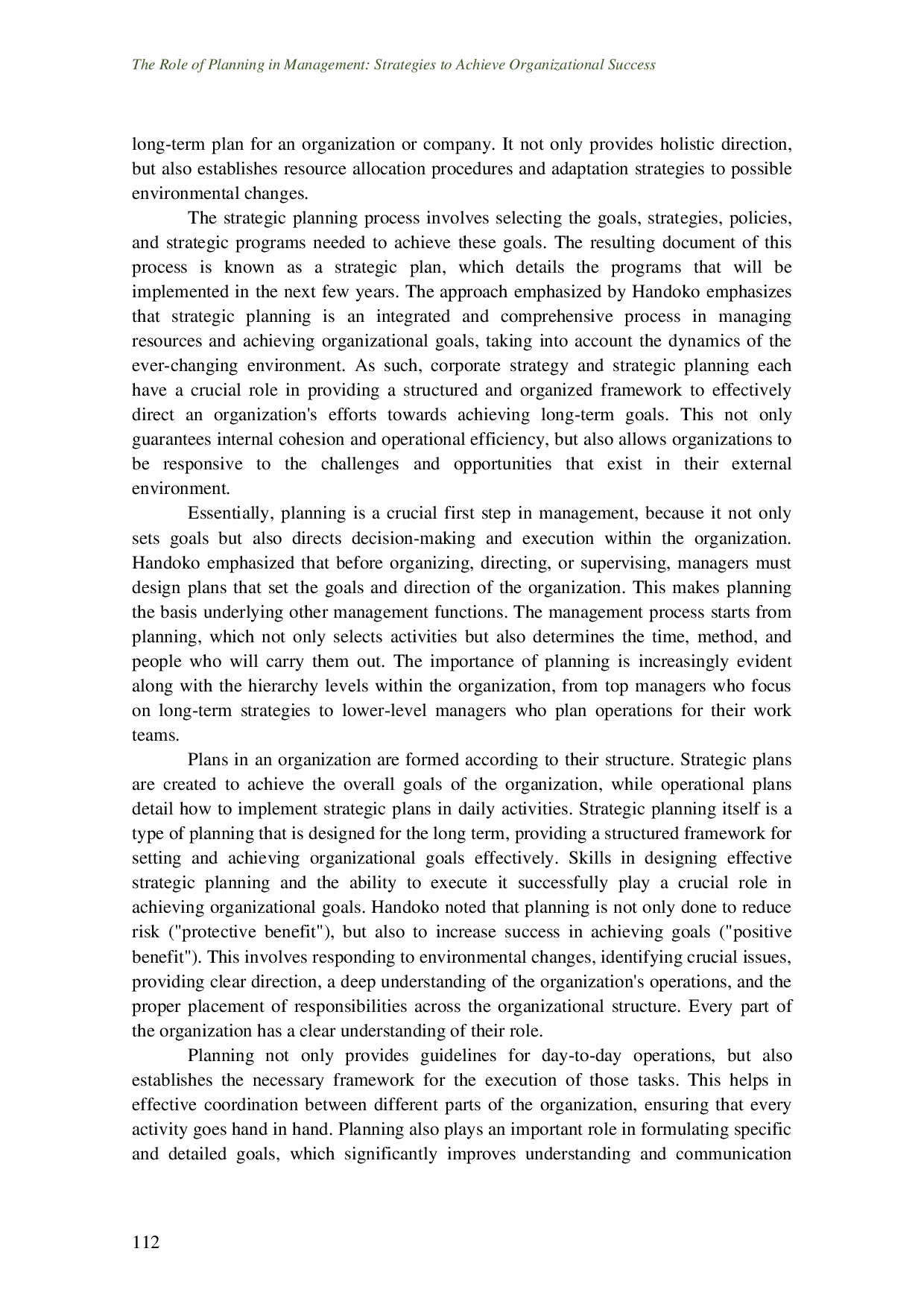 JURIS The Role of Planning in Management Strategies to Achieve Organizational Success