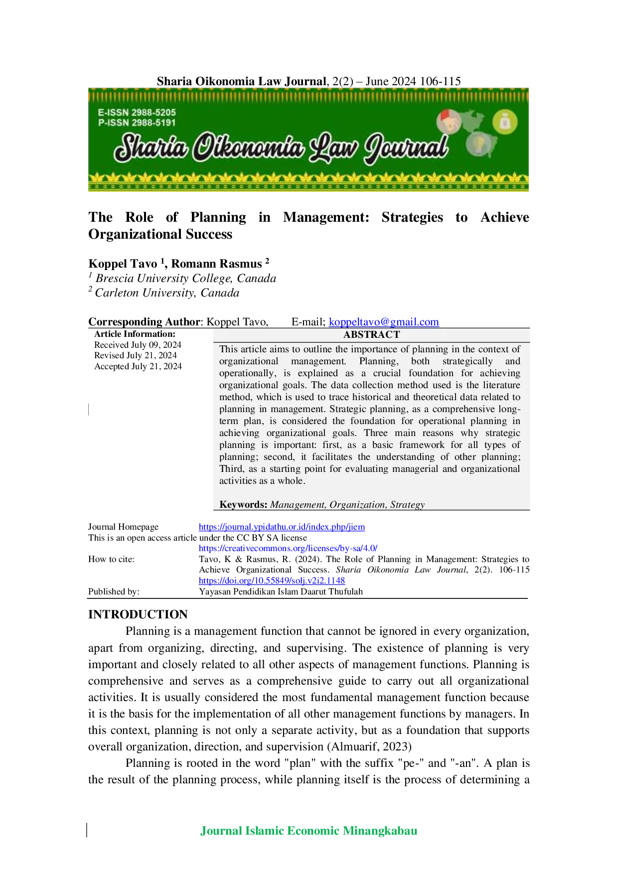 JURIS The Role of Planning in Management Strategies to Achieve Organizational Success