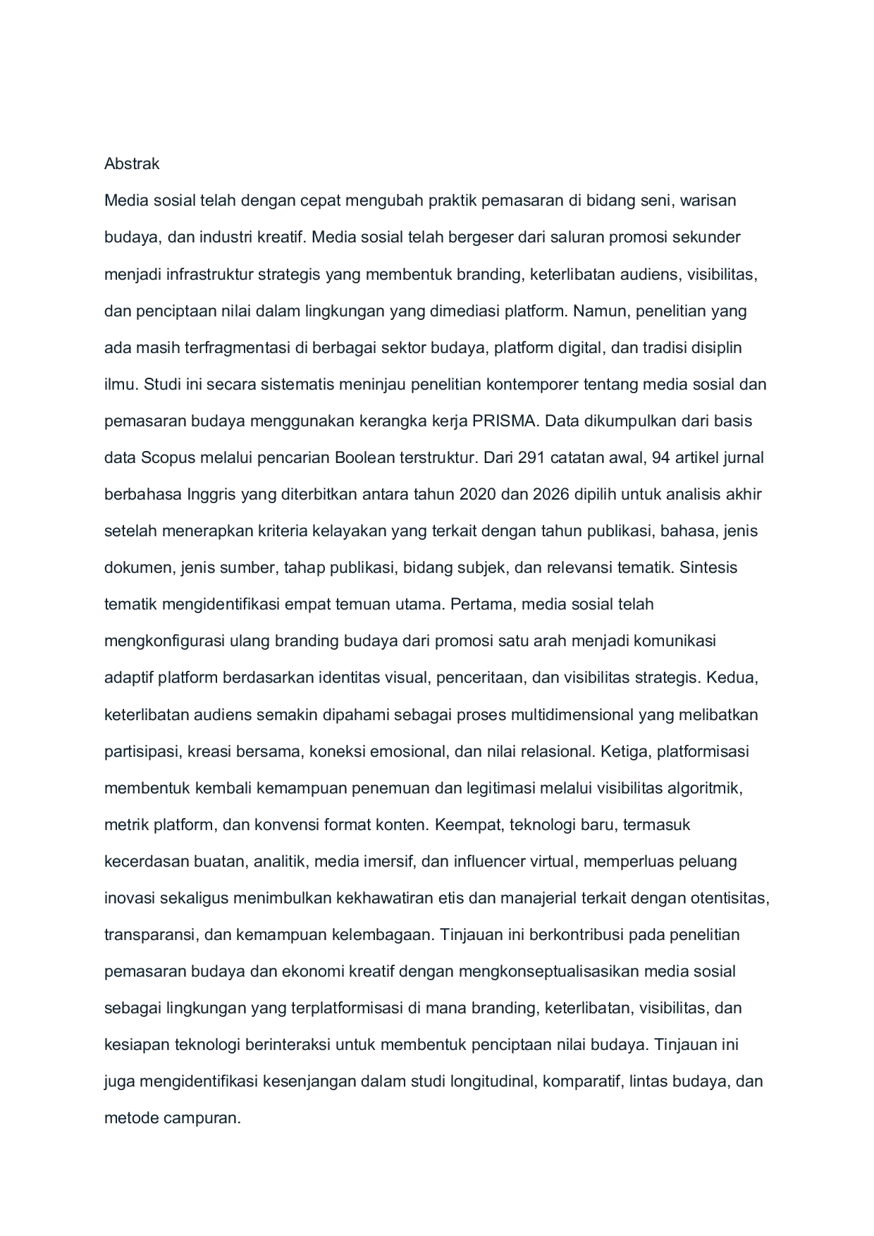 JURIS Platformized Cultural Marketing in Art Heritage and Creative Industries A Systematic Literature Review of Social Media Research