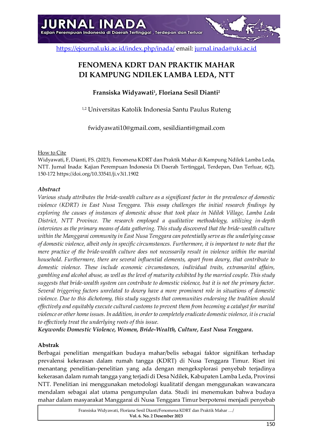 JURIS Fenomena KDRT dan Praktik Mahar di Kampung Ndilek Lamba Leda NTT
