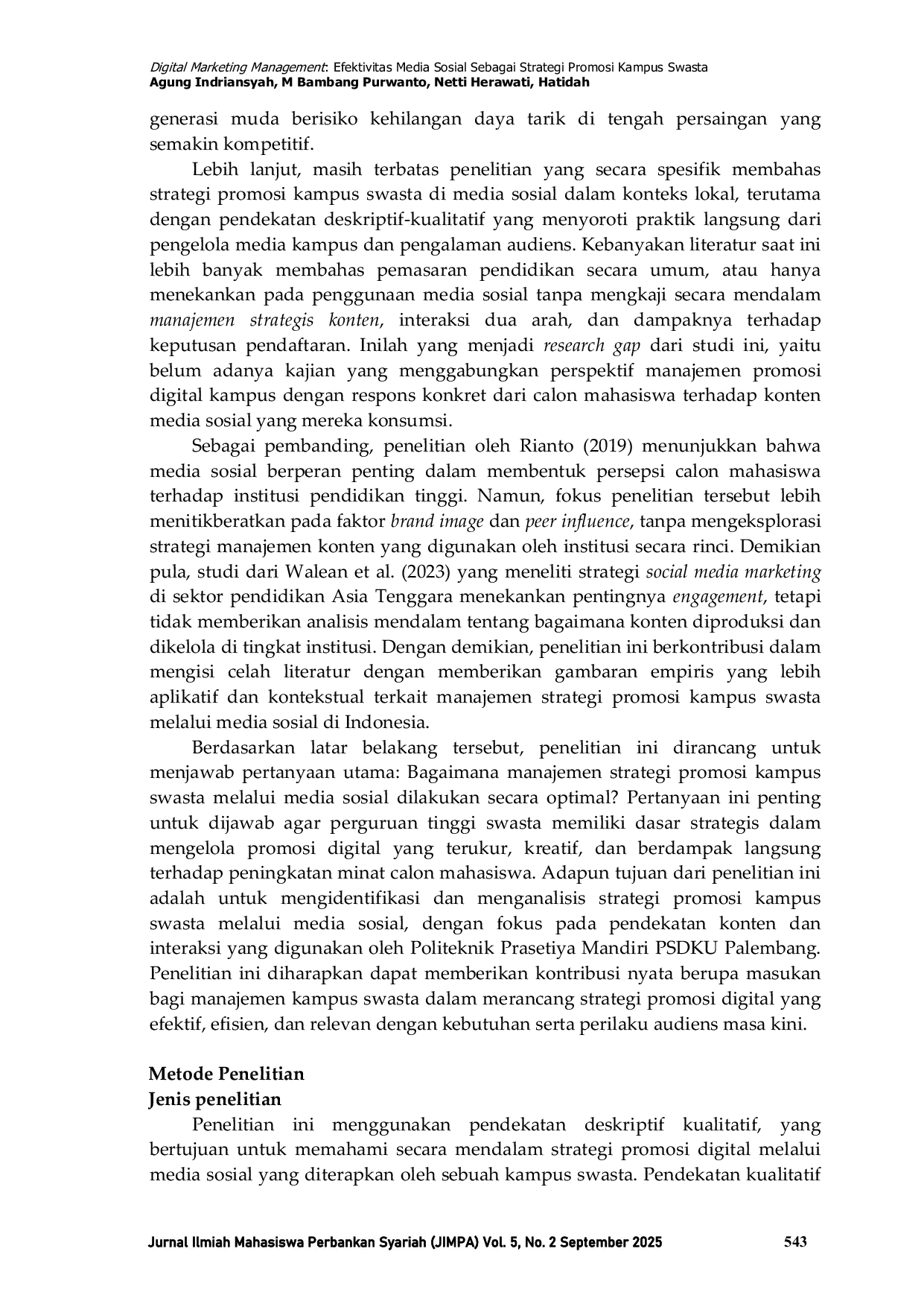 JURIS Digital Marketing Management Efektivitas Media Sosial Sebagai Strategi Promosi Kampus Swasta