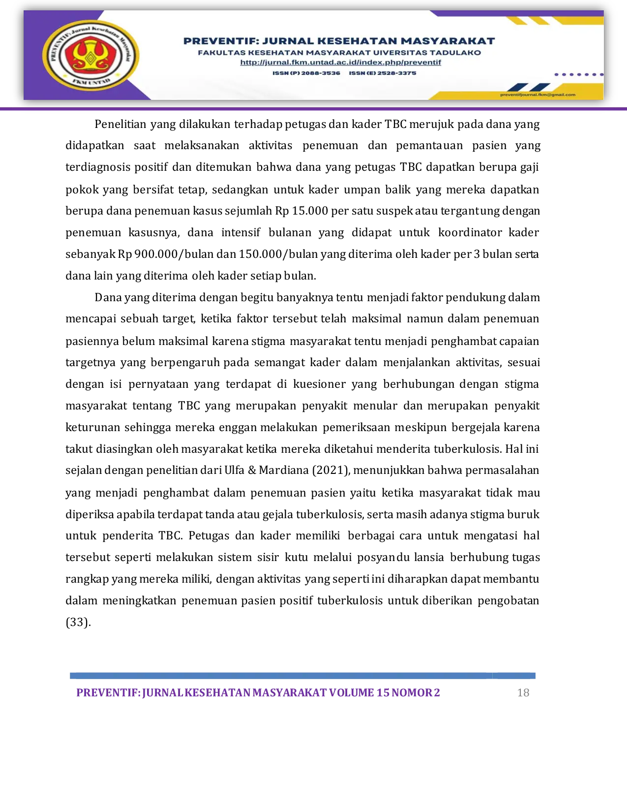 JURIS Capaian Kinerja Petugas Dan Kader Terhadap Treatment Coverage Tc Pada Program Penanggulangan Tuberkulosis Kajian Deskriptif Epidemiologi Di Kota Palu