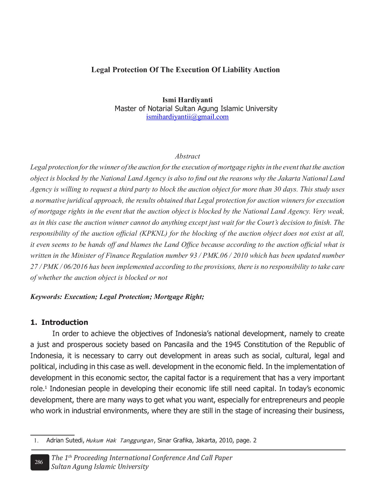 JURIS Legal Protection Of The Execution Of Liability Auction